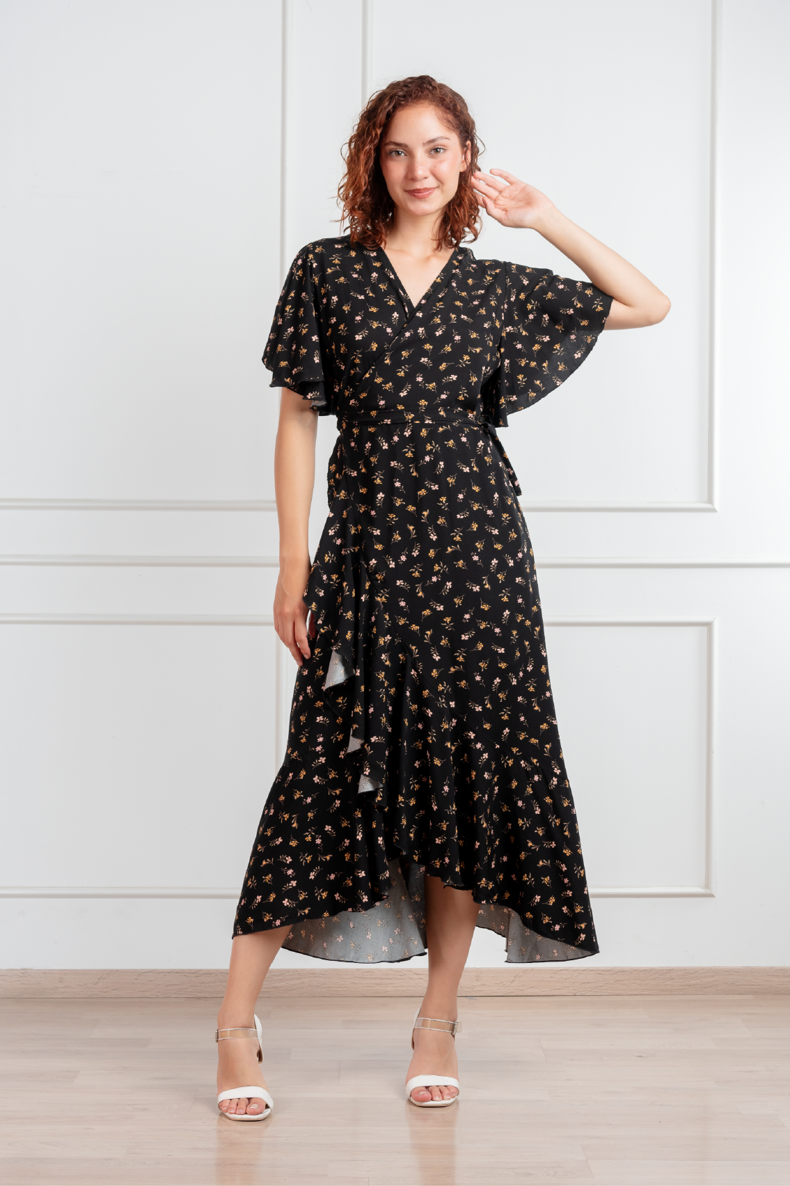 Vestido Valentina manga corta chalis