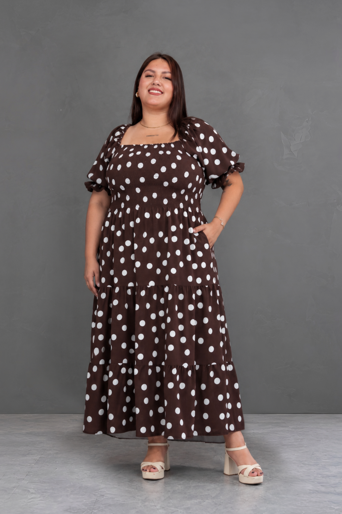 Maxivestido Gabriela Polka Dots Marrón