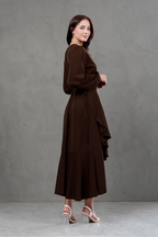 Vestido Envolvente Valentina manga larga marron
