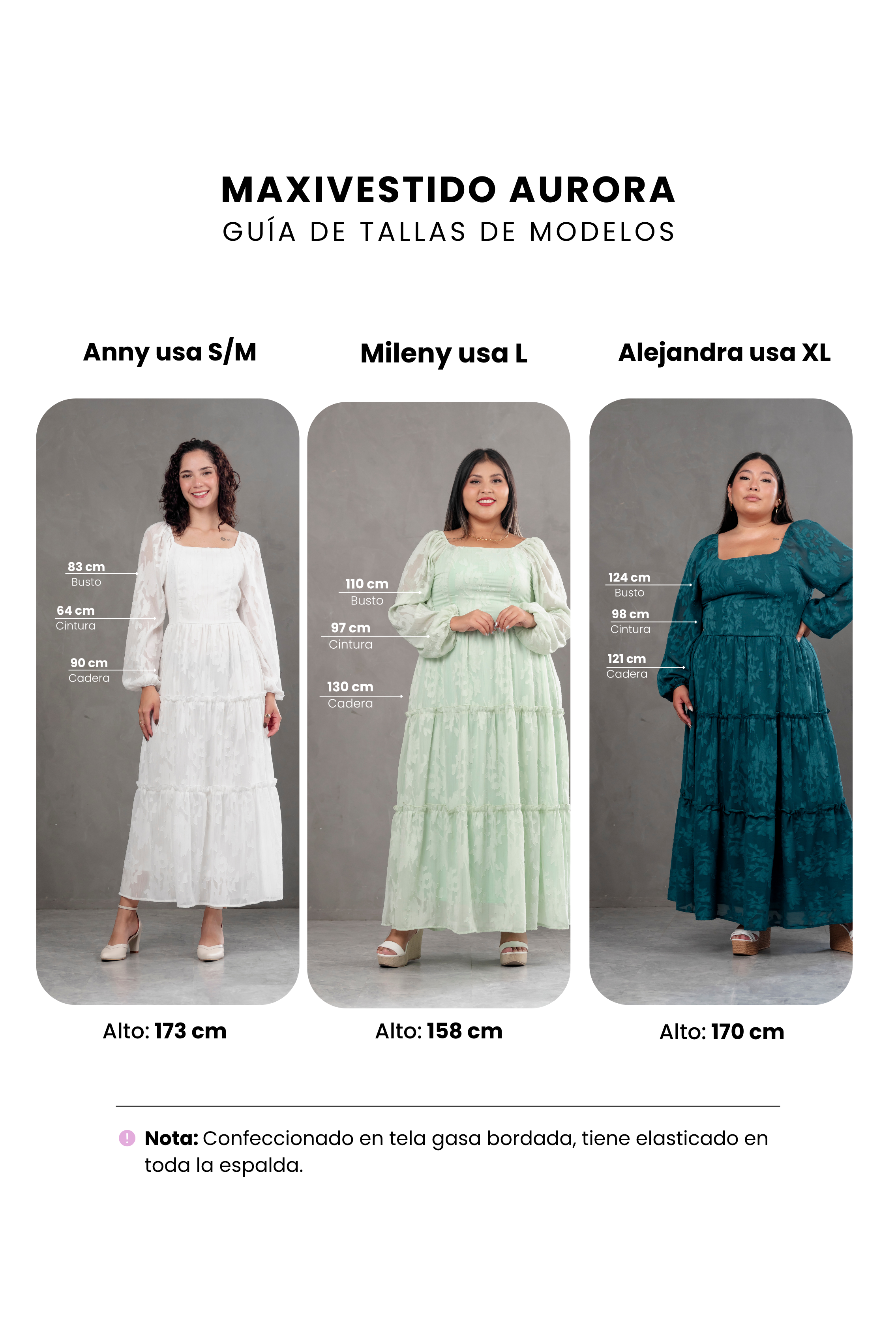 Maxivestido manga larga de gasa Aurora