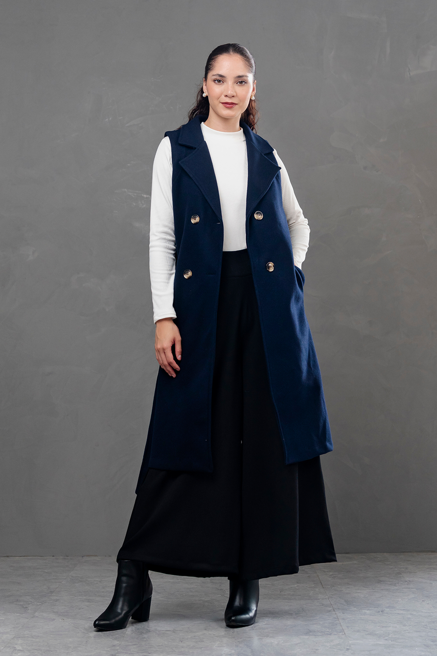 Maxi chaleco de paño Celine Azul