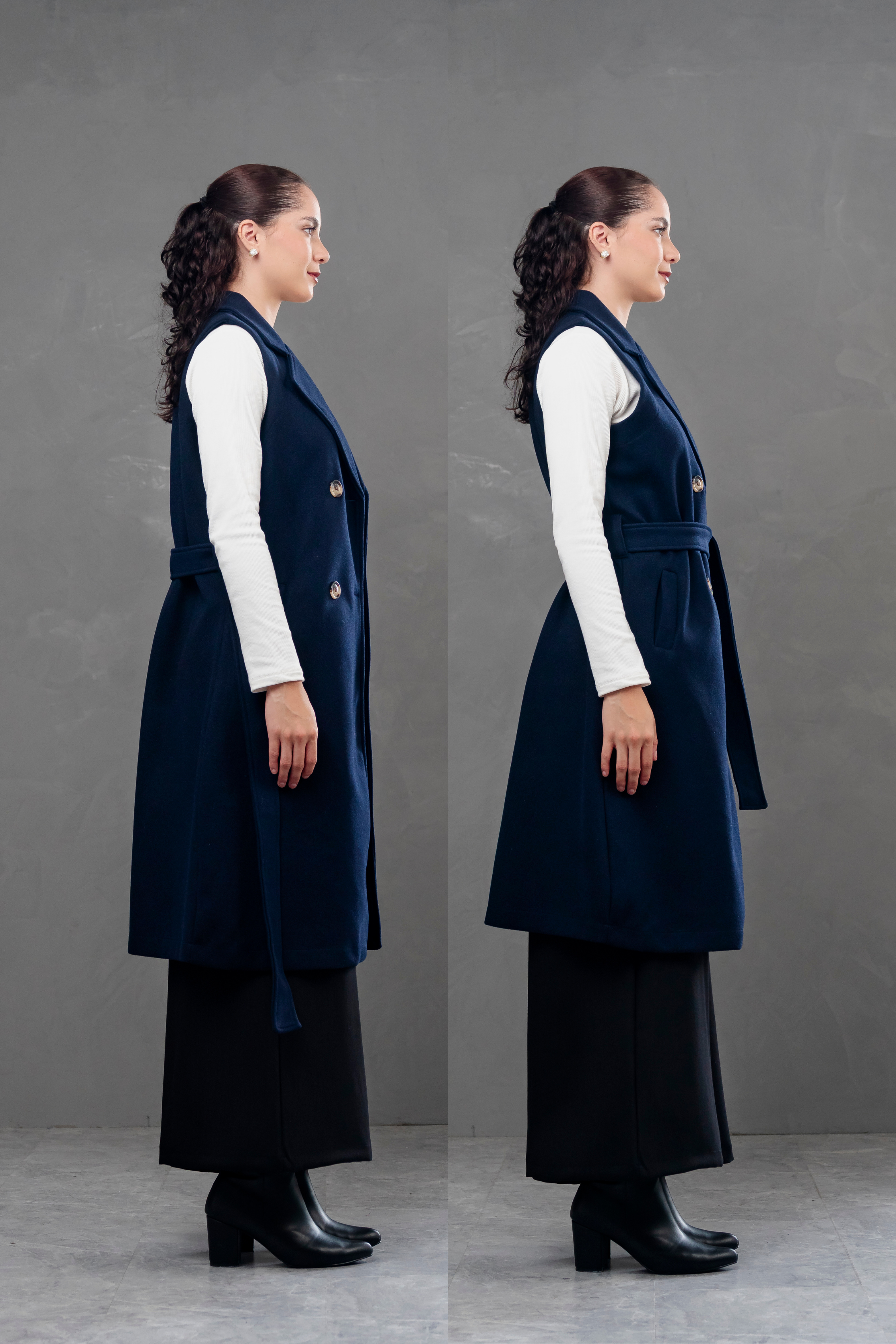 Maxi chaleco de paño Celine Azul