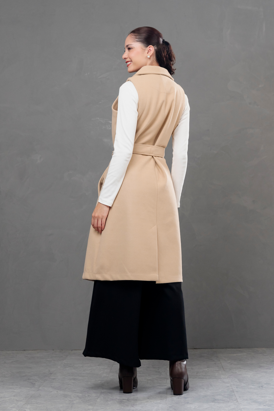 Maxi chaleco de paño Celine Beige