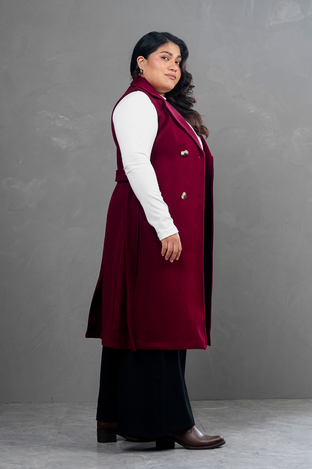 Maxi chaleco de paño Celine Borgoña