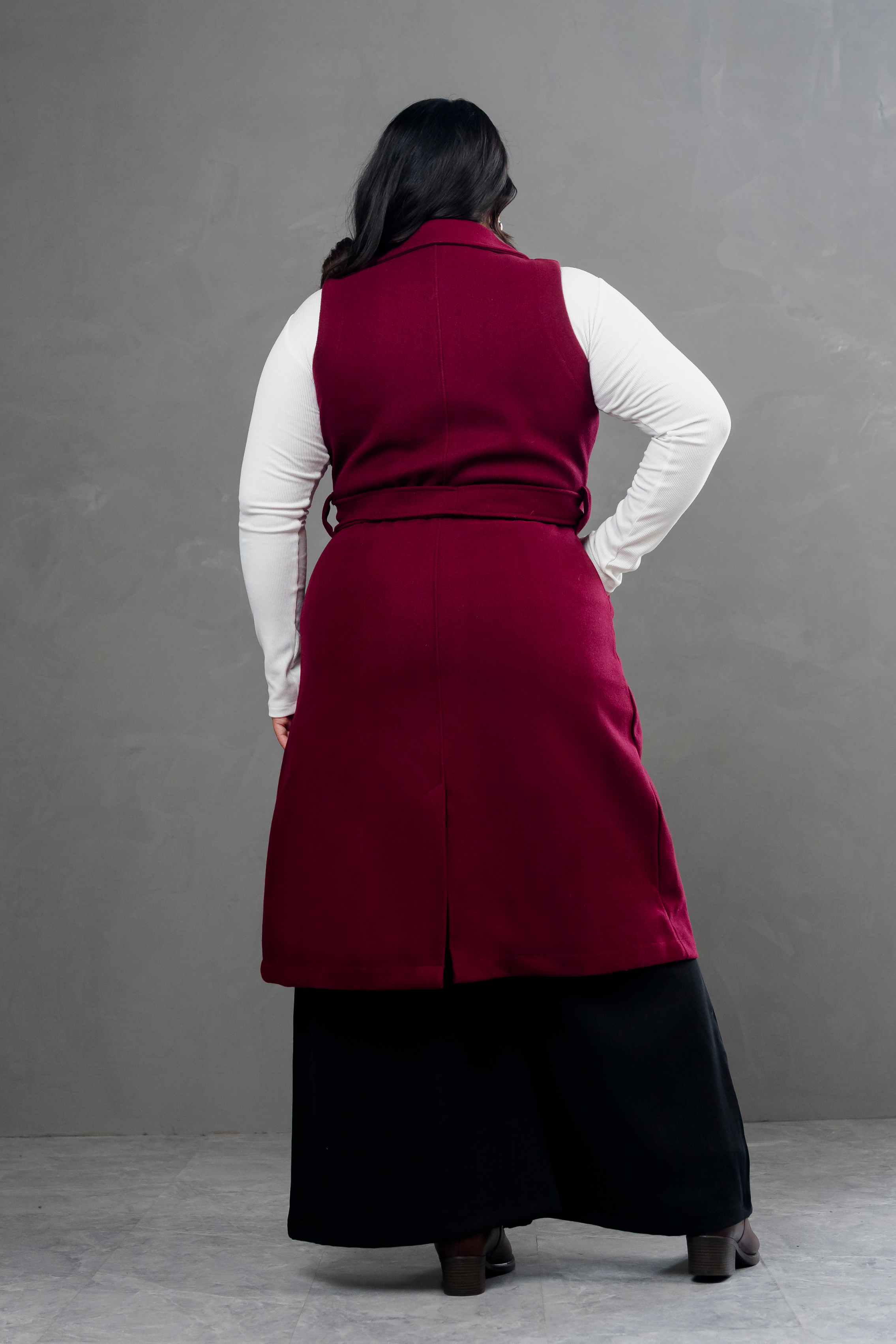 Maxi chaleco de paño Celine Borgoña