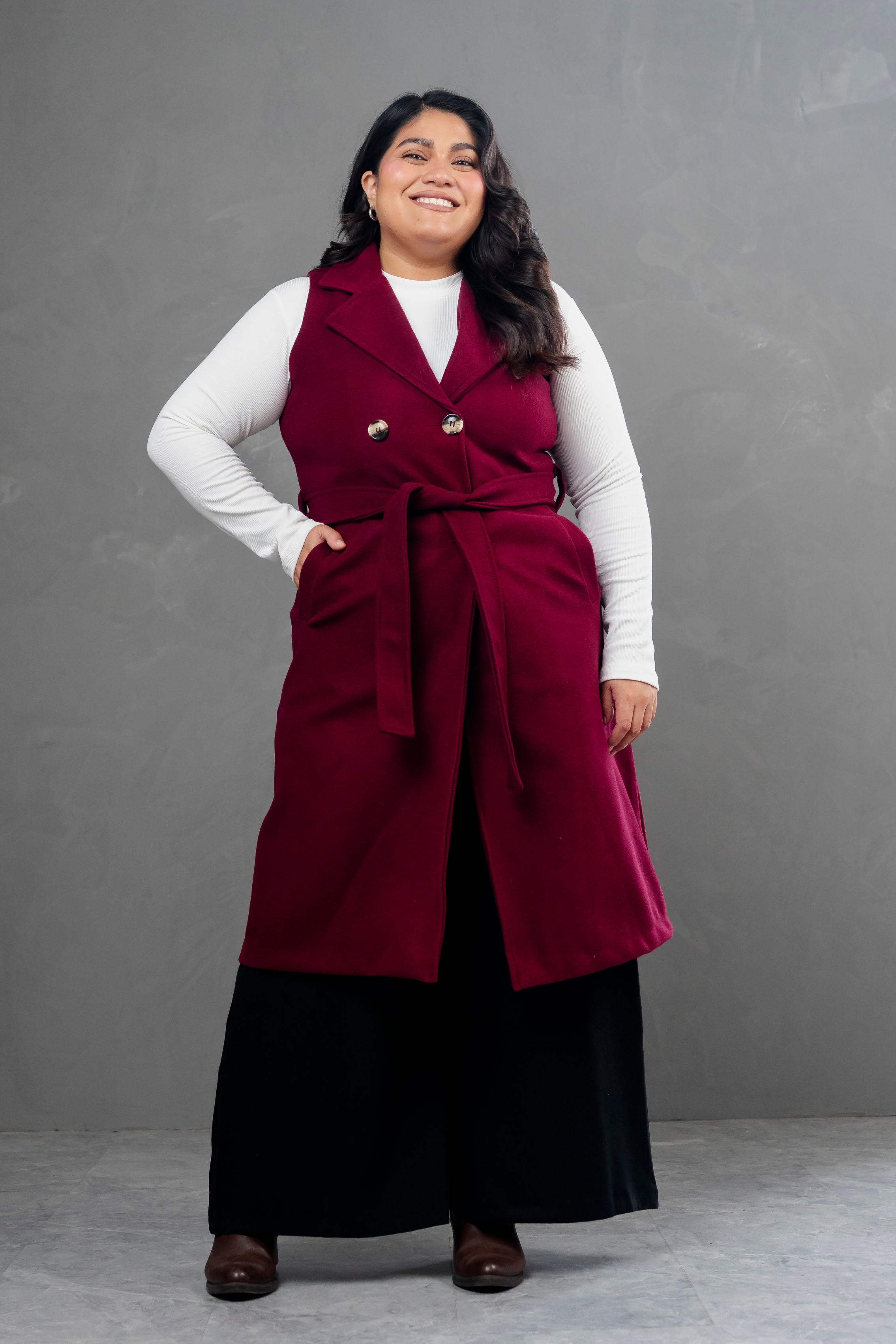 Maxi chaleco de paño Celine Borgoña
