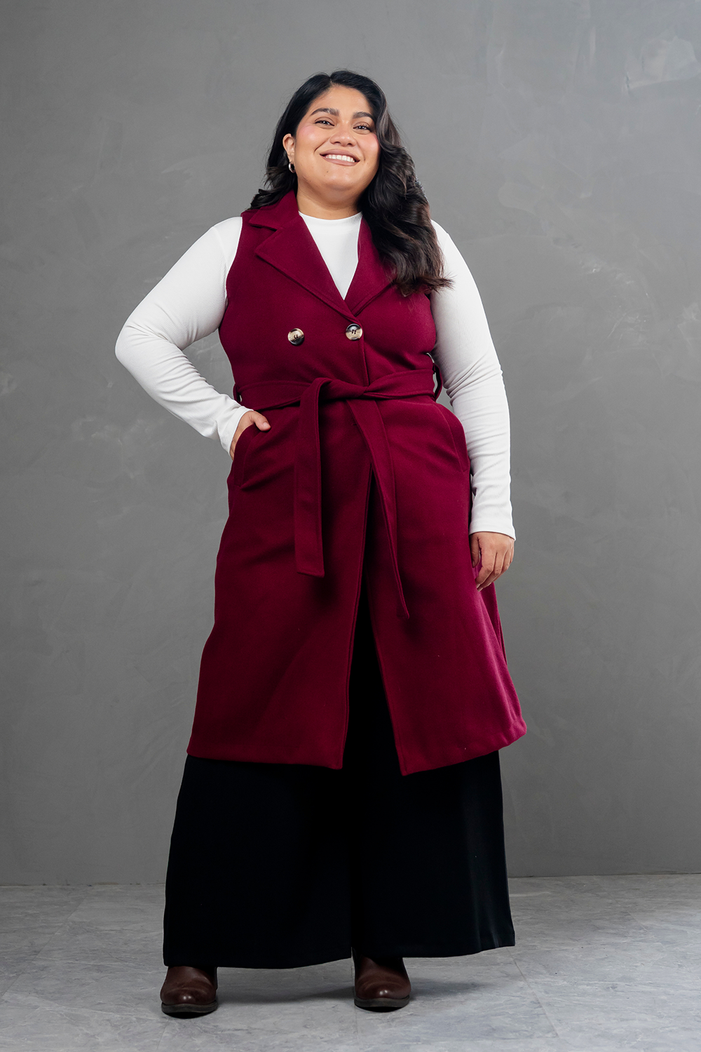 Maxi chaleco de paño Celine Borgoña