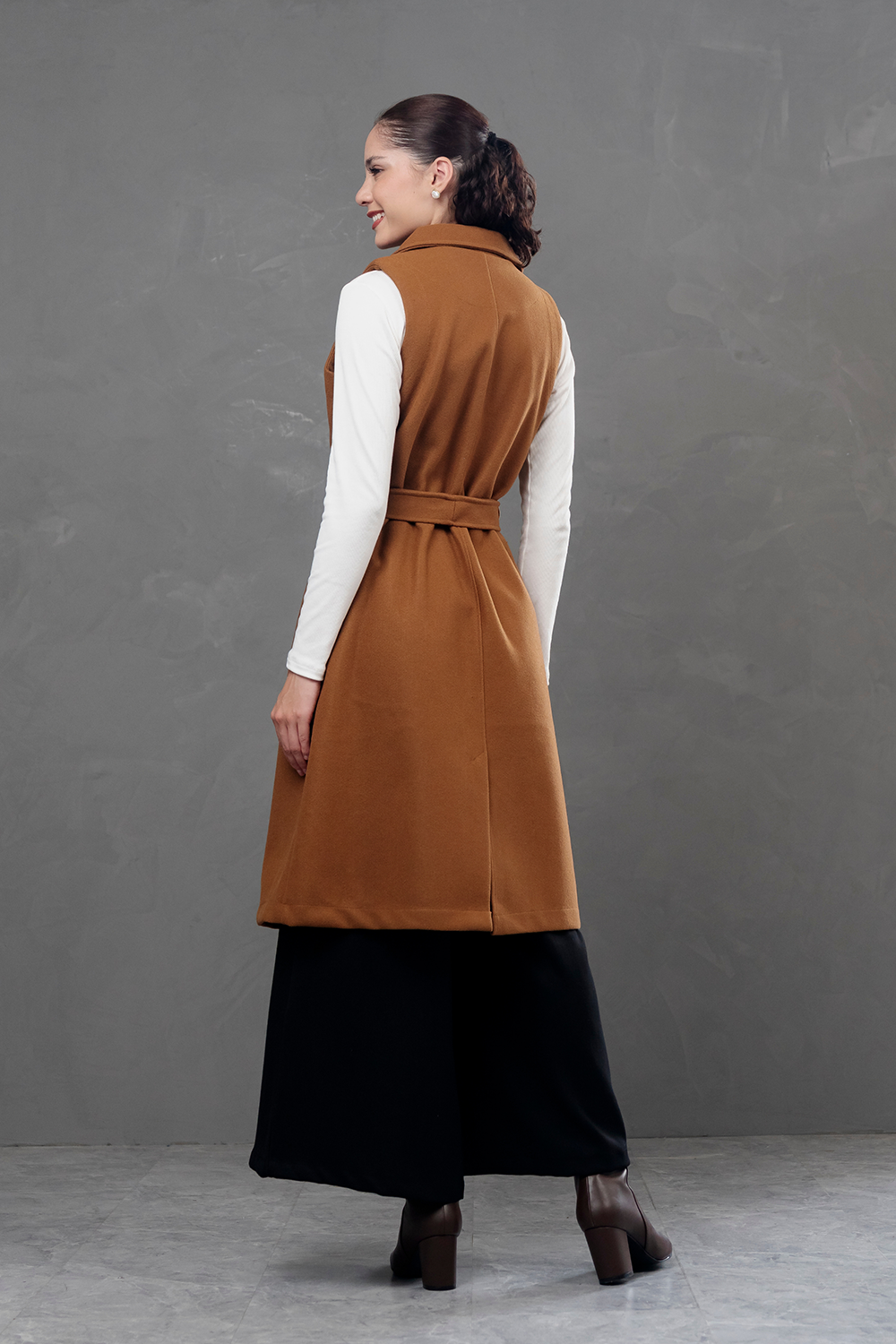 Maxi chaleco de paño Celine Camel
