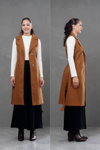 Maxi chaleco de paño Celine Camel