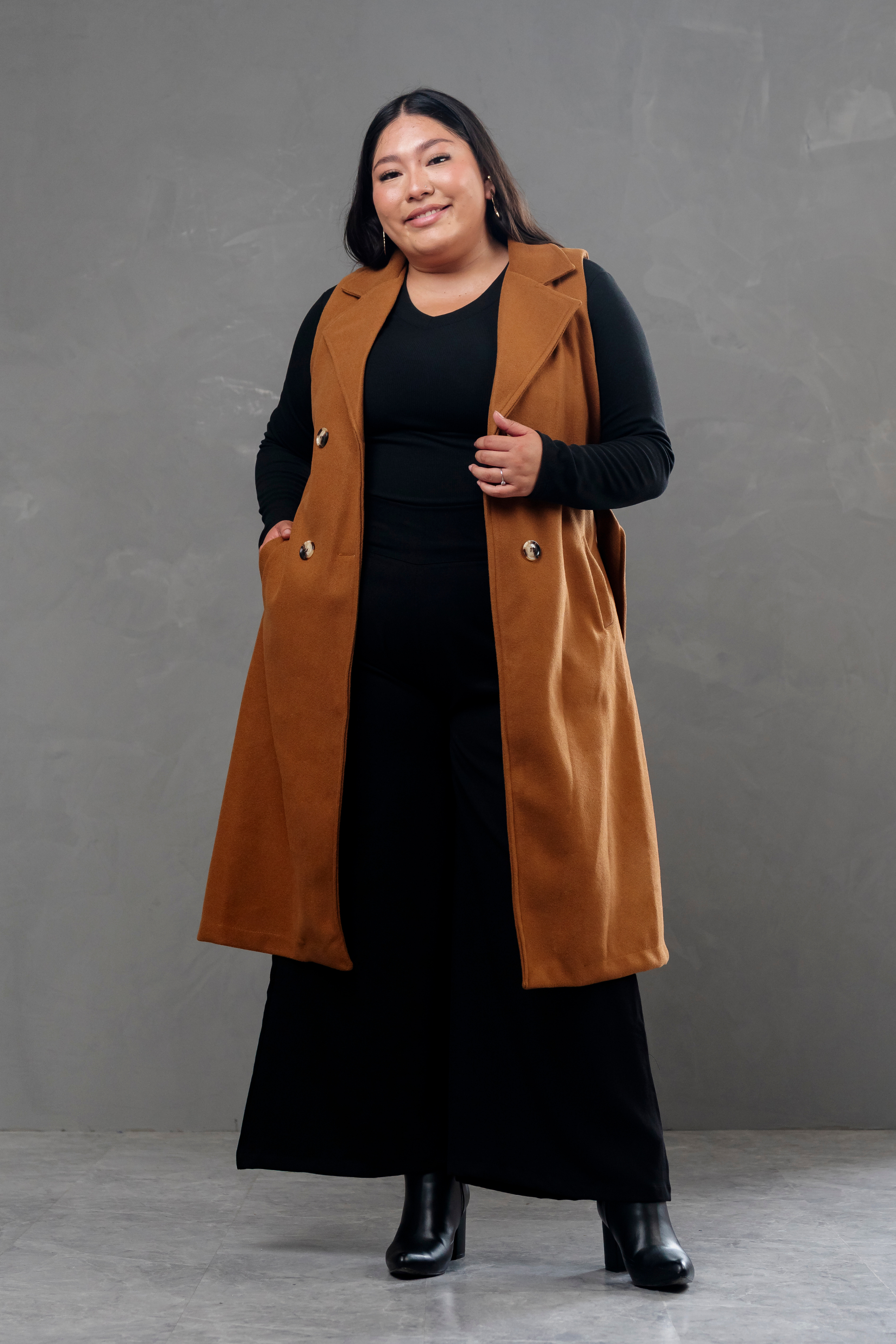 Maxi chaleco de paño Celine Camel