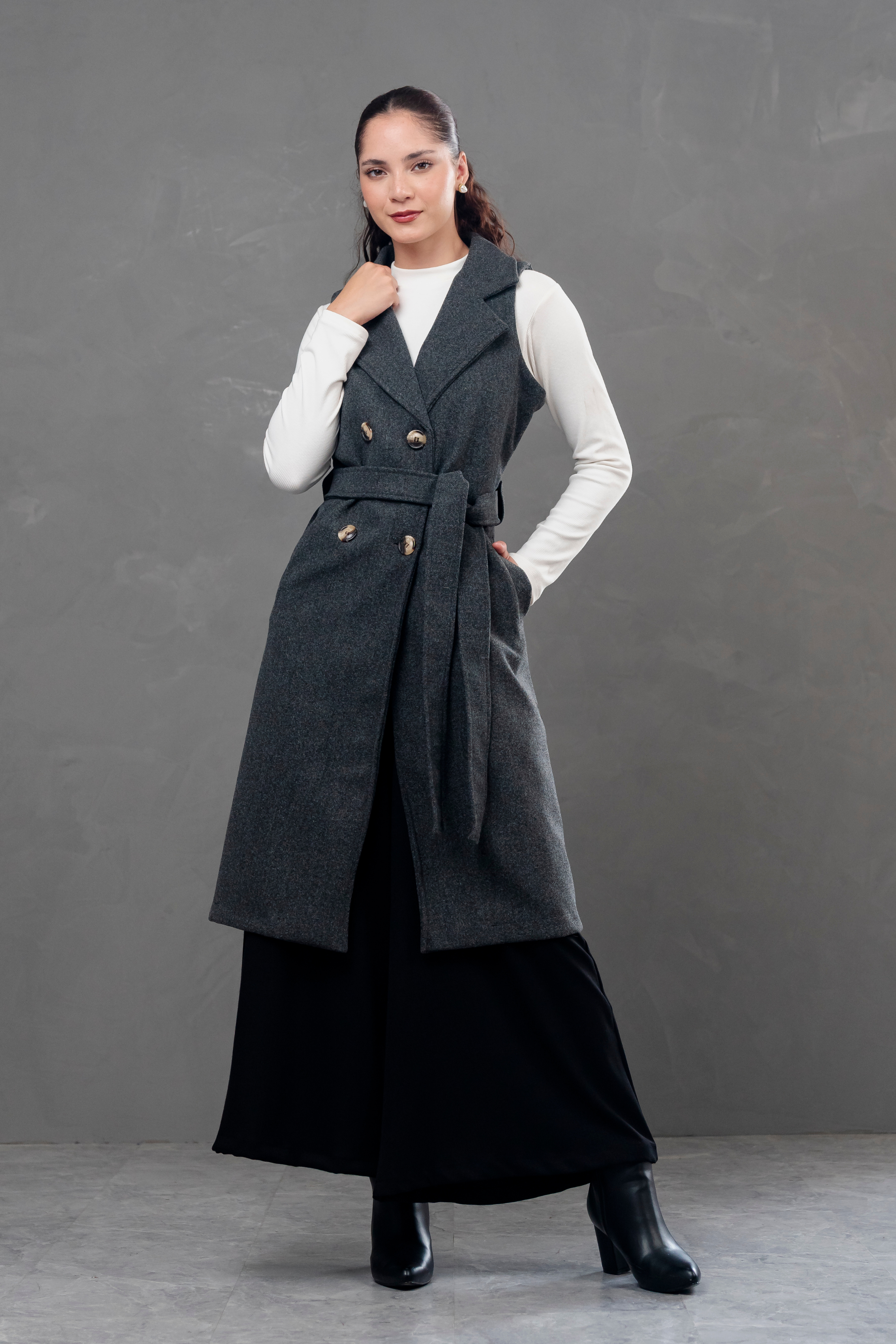 Maxi chaleco de paño Celine Gris
