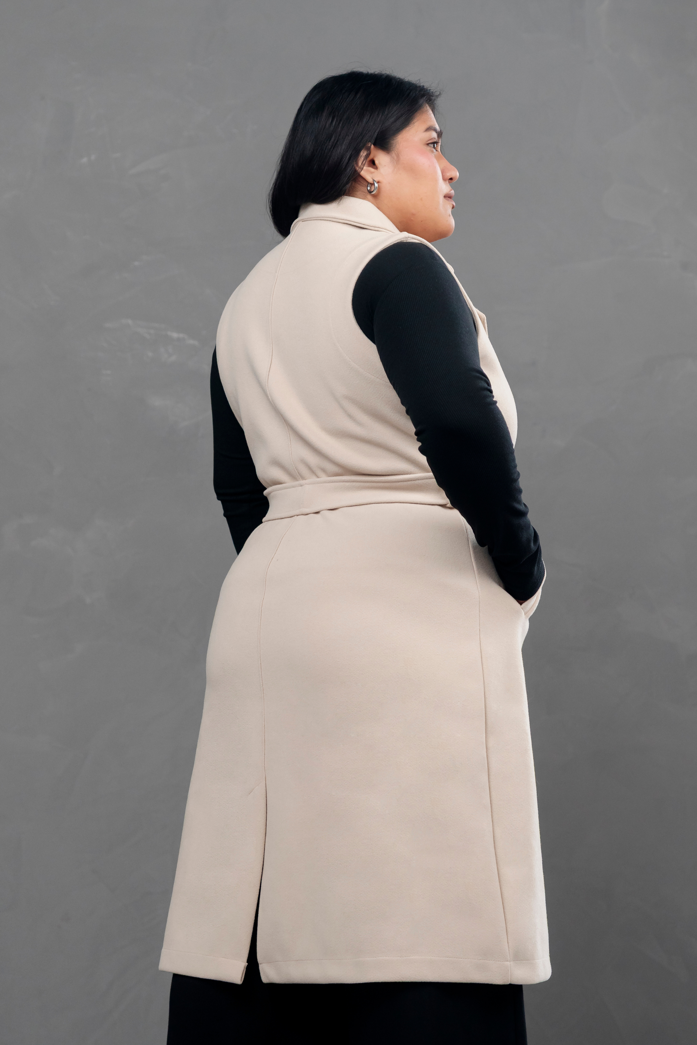 Maxi chaleco de paño Celine Hueso