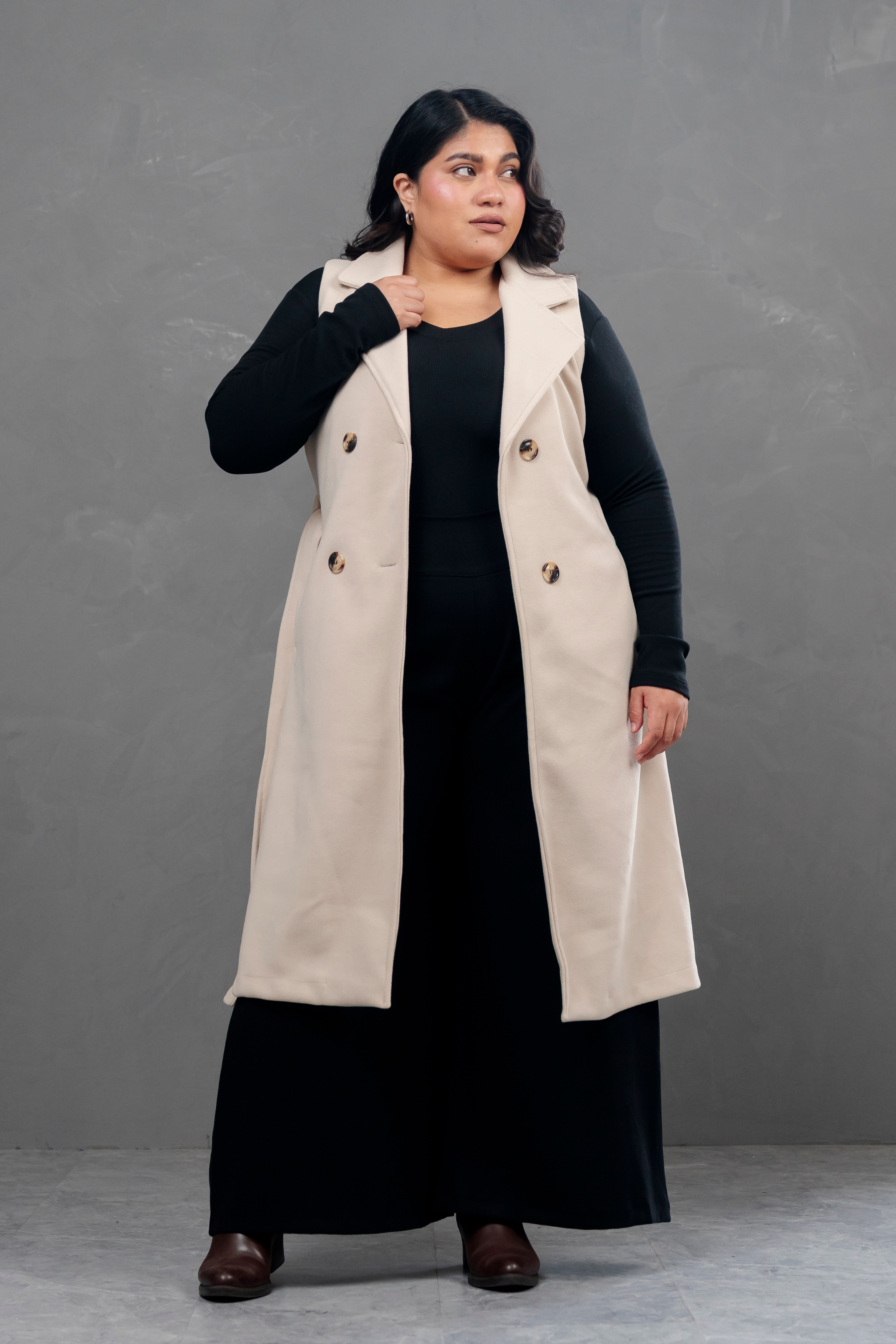 Maxi chaleco de paño Celine Hueso