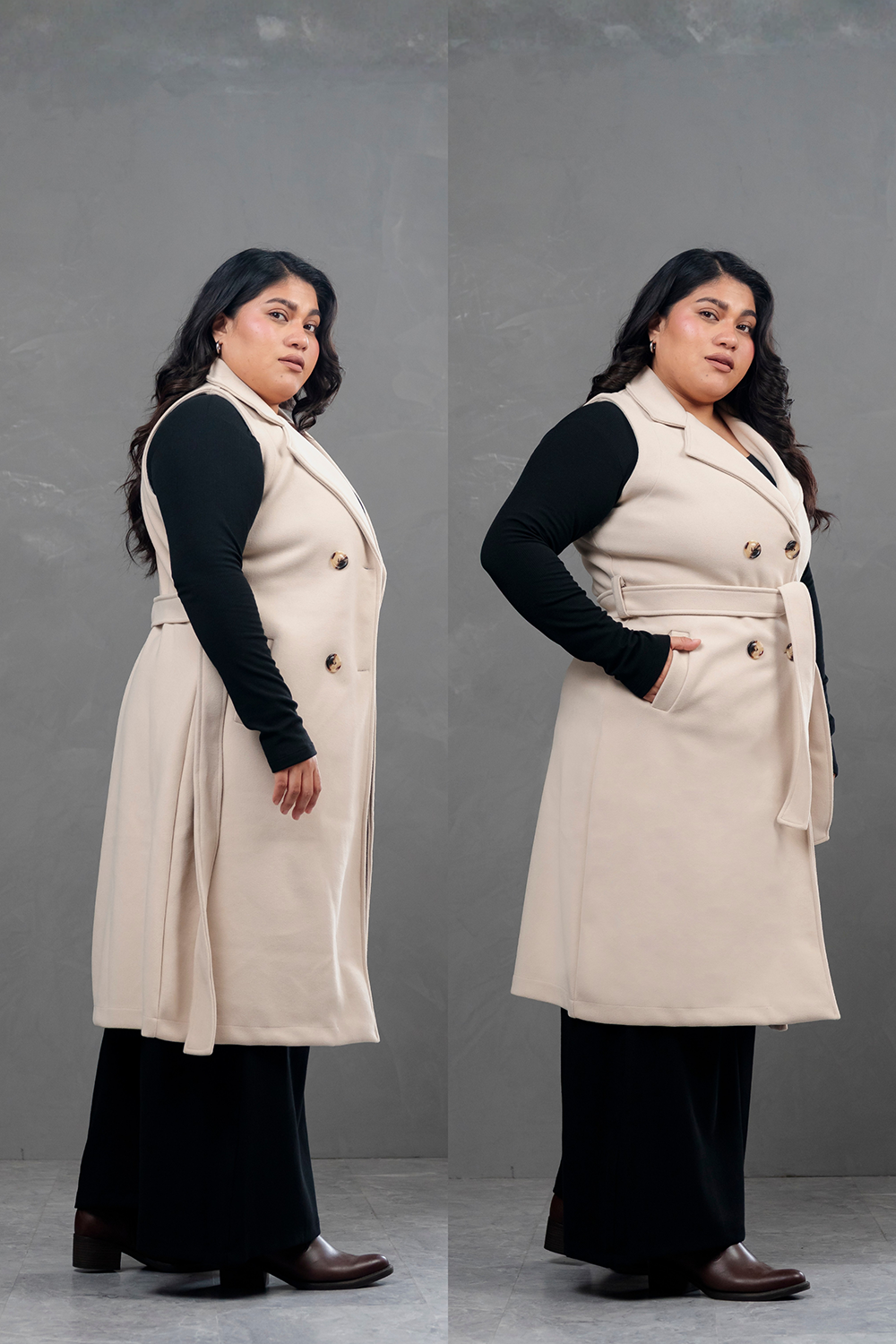 Maxi chaleco de paño Celine Hueso