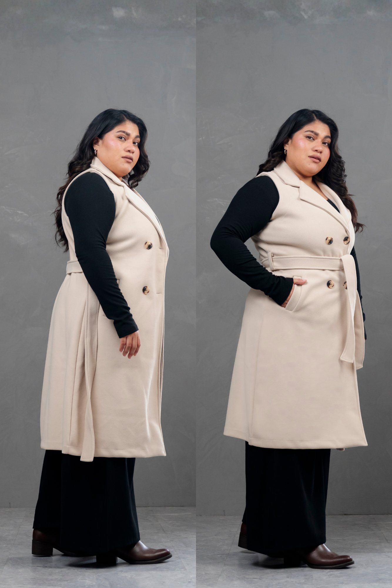 Maxi chaleco de paño Celine Hueso