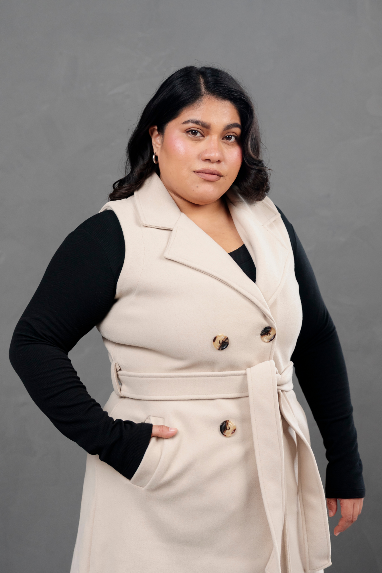 Maxi chaleco de paño Celine Hueso
