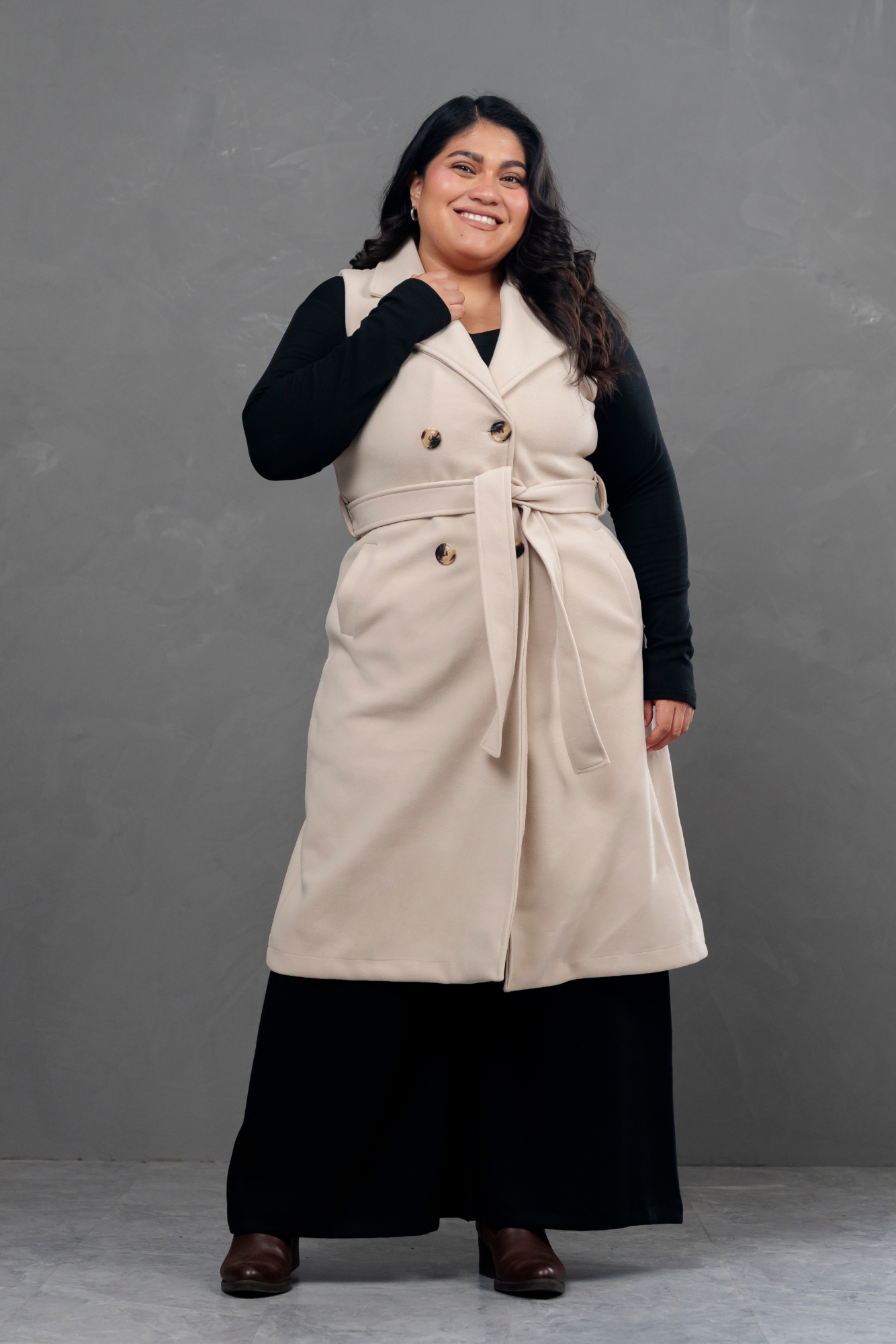Maxi chaleco de paño Celine Hueso