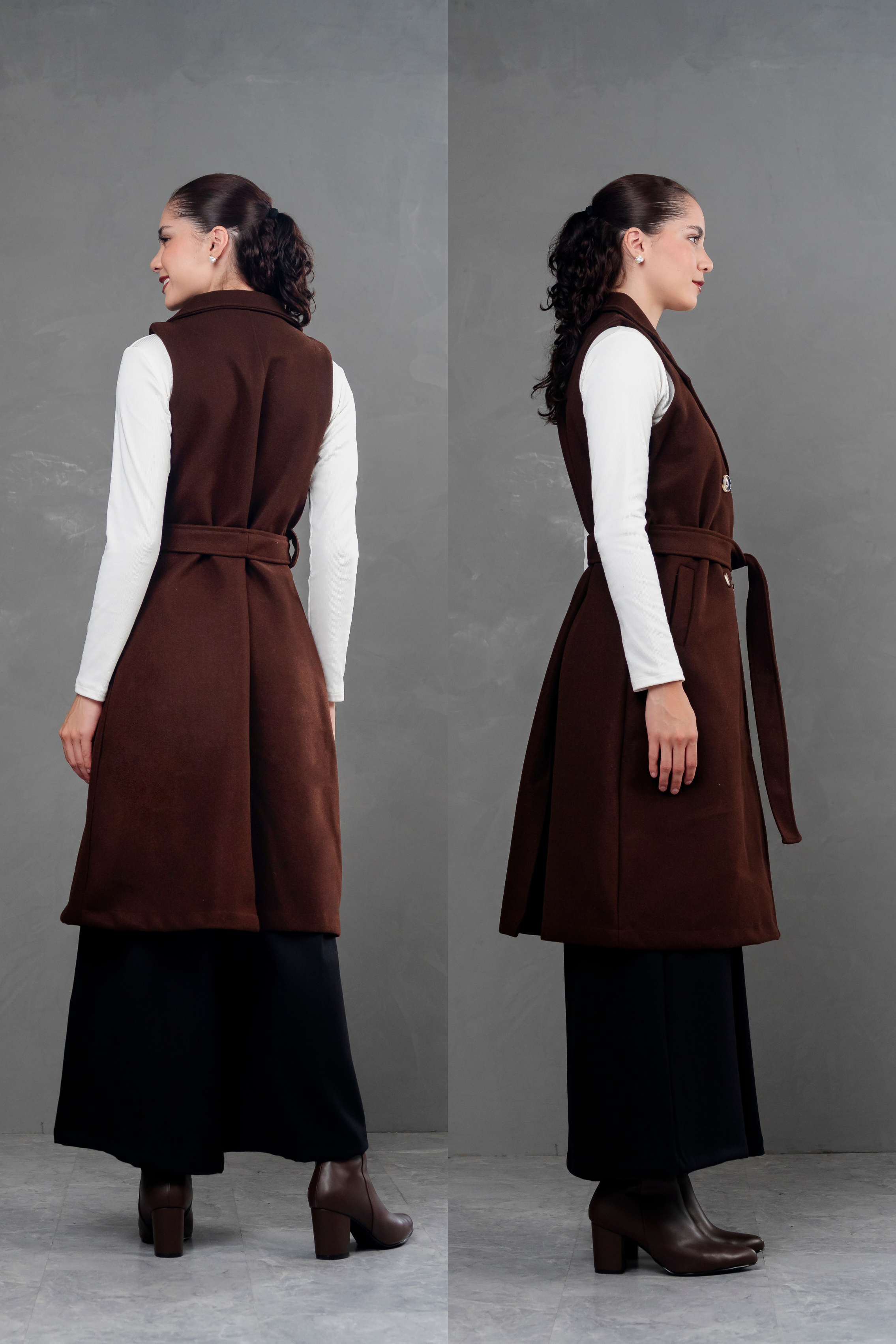 Maxi chaleco de paño Celine Marron