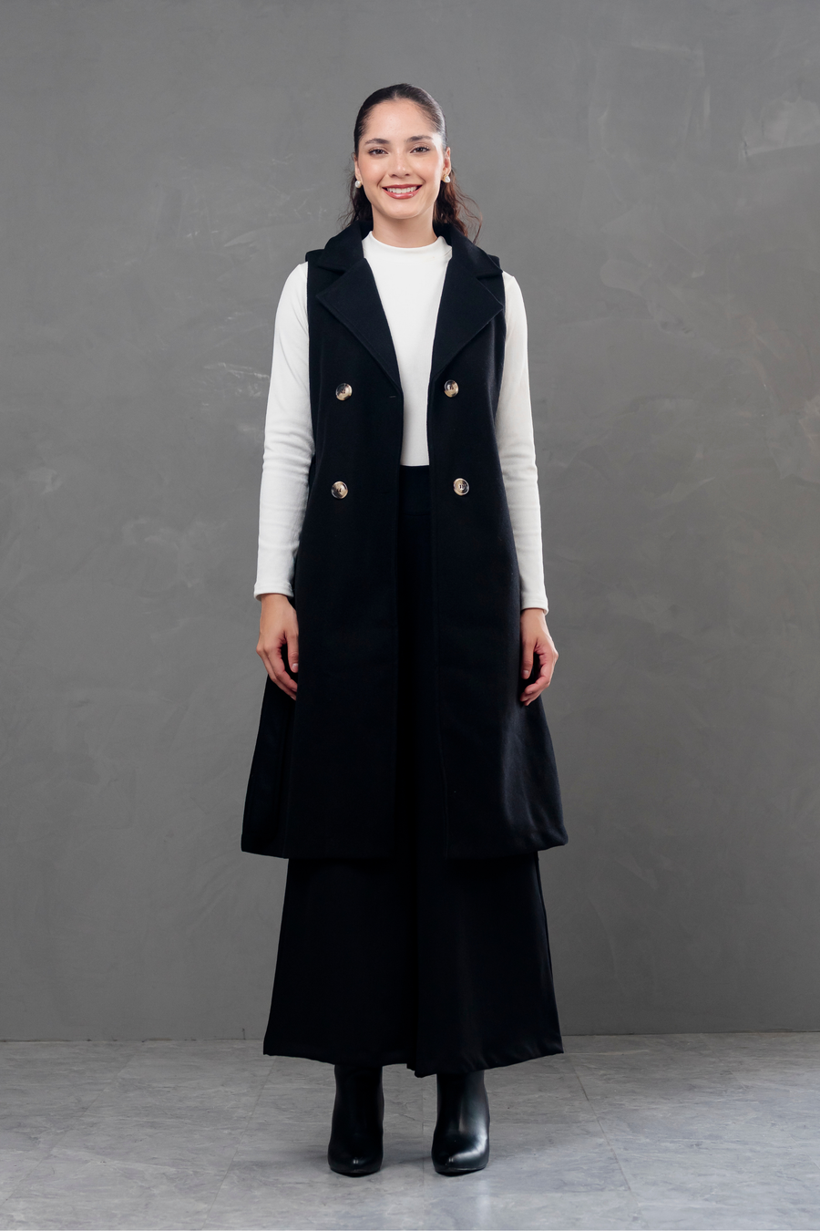 Maxi chaleco de paño Celine negro
