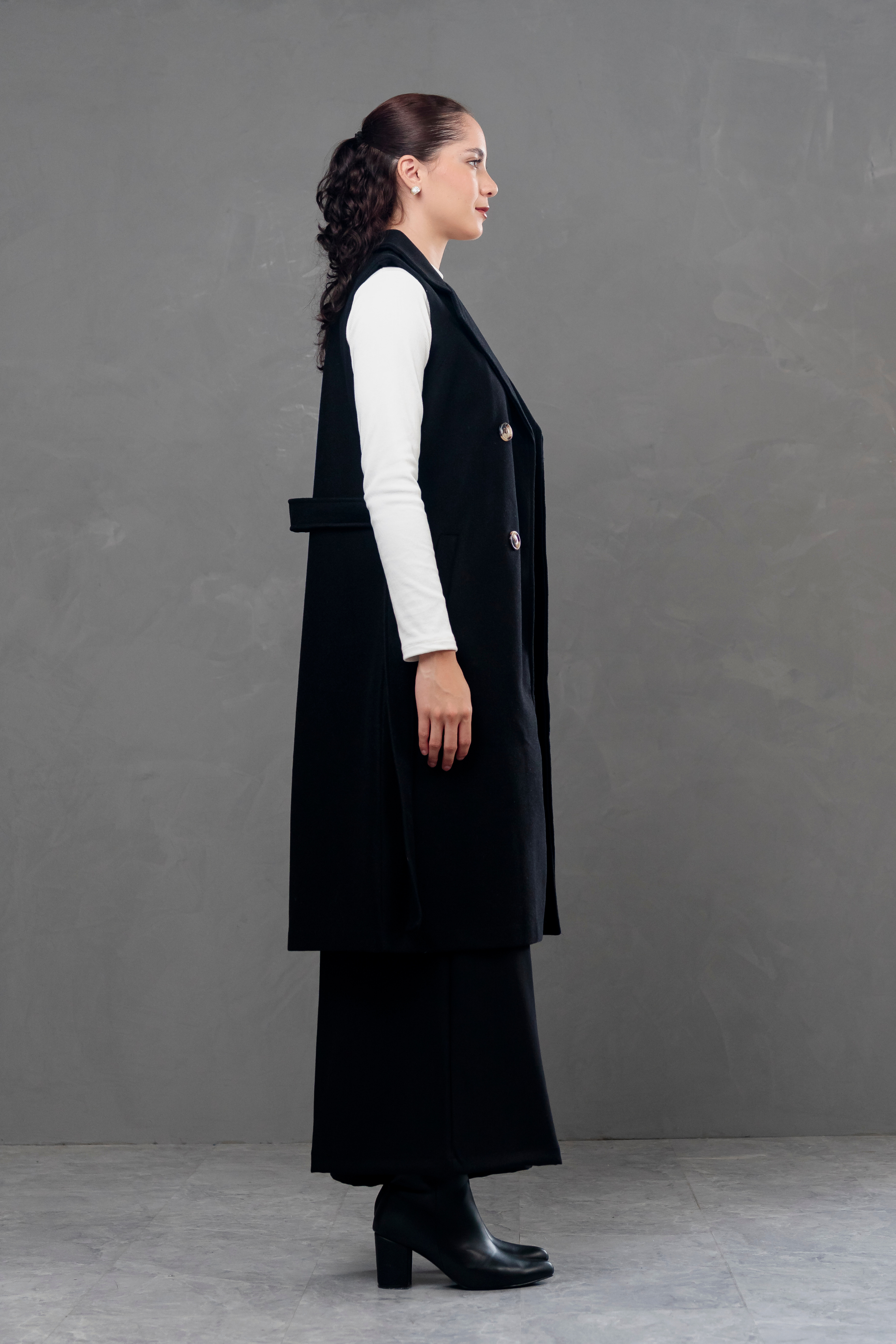 Maxi chaleco de paño Celine negro