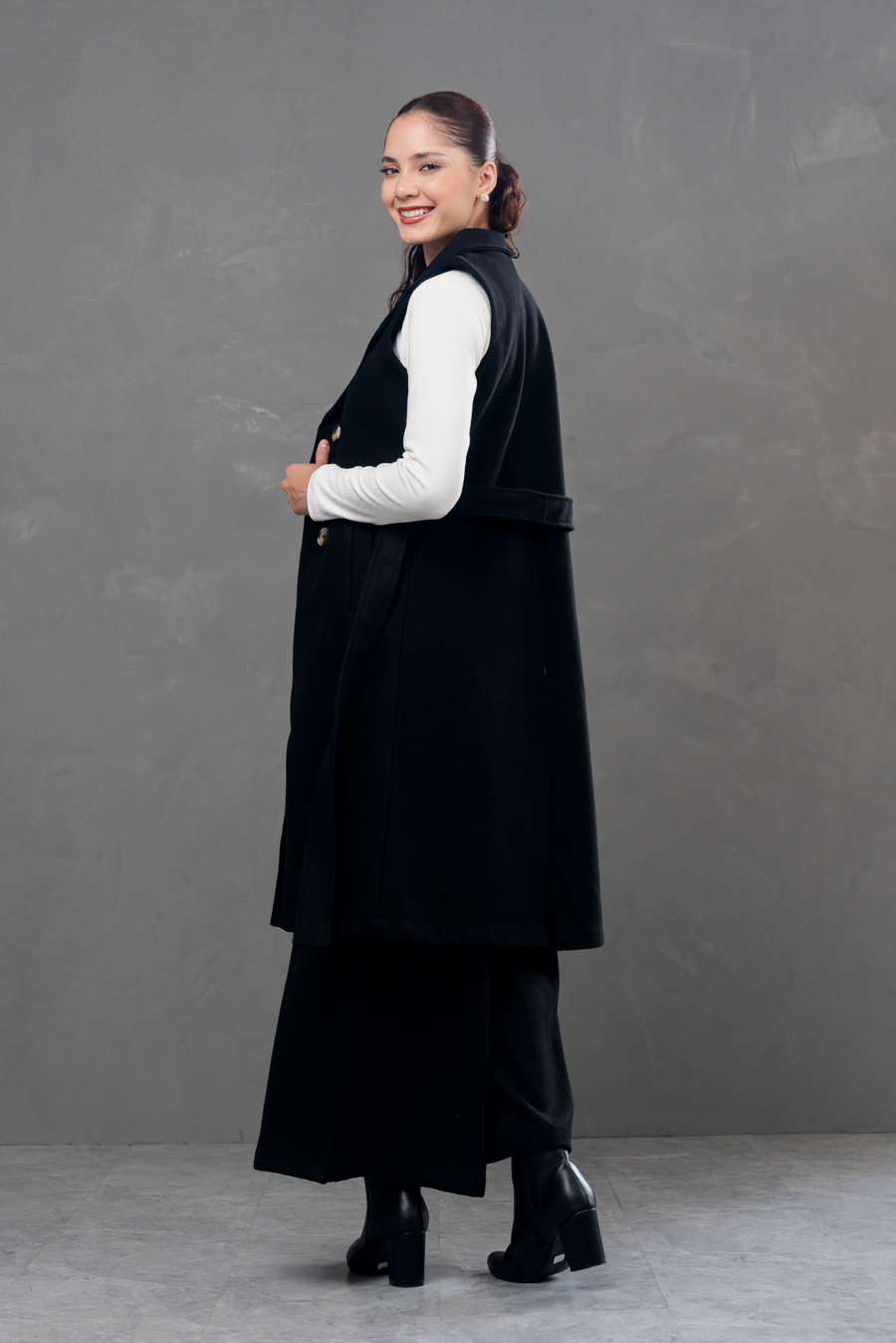 Maxi chaleco de paño Celine negro