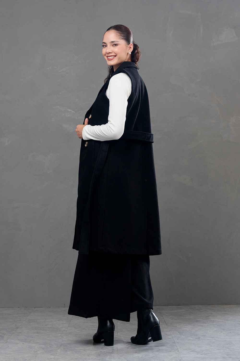 Maxi chaleco de paño Celine negro