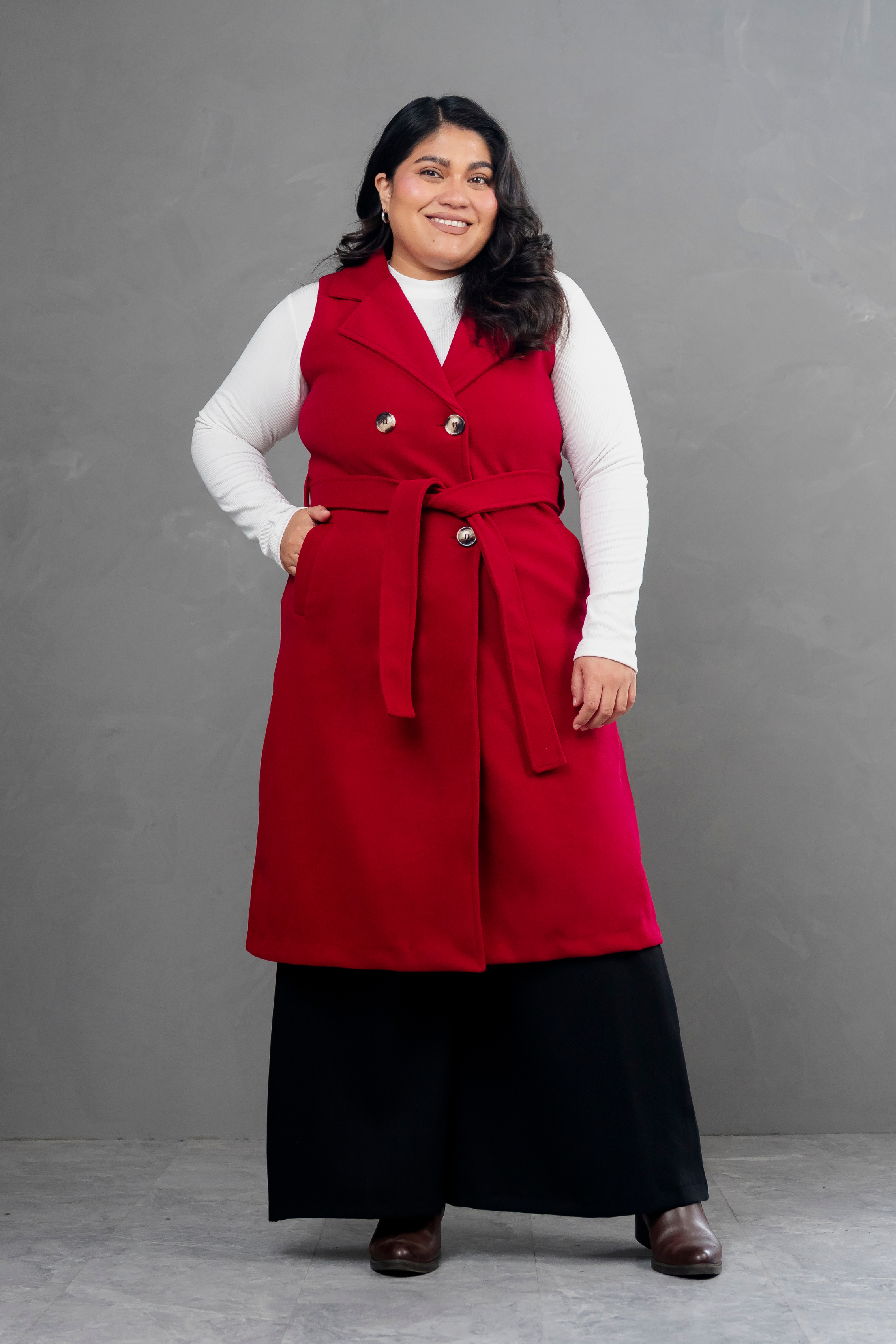 Maxi chaleco de paño Celine rojo vino