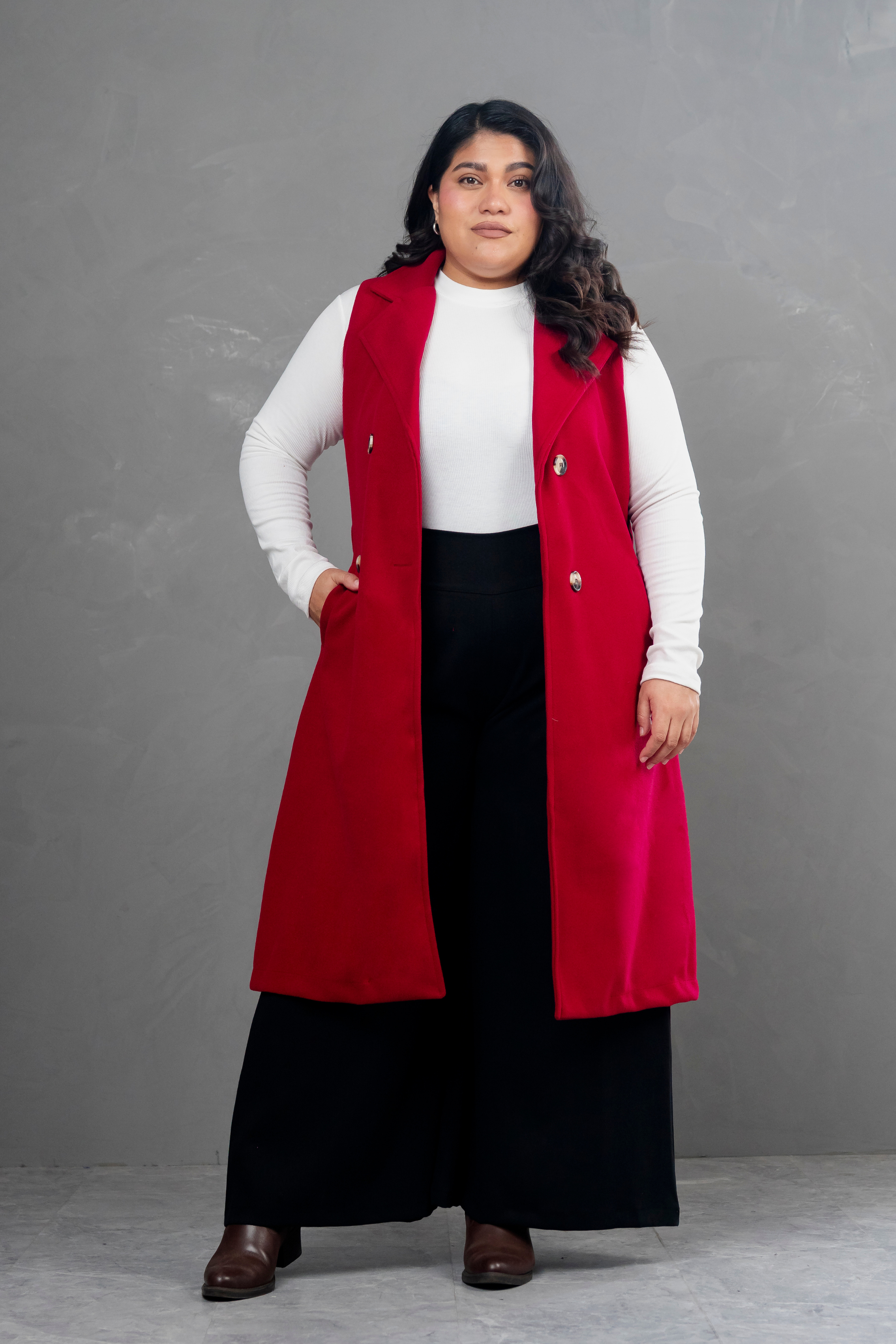 Maxi chaleco de paño Celine rojo vino
