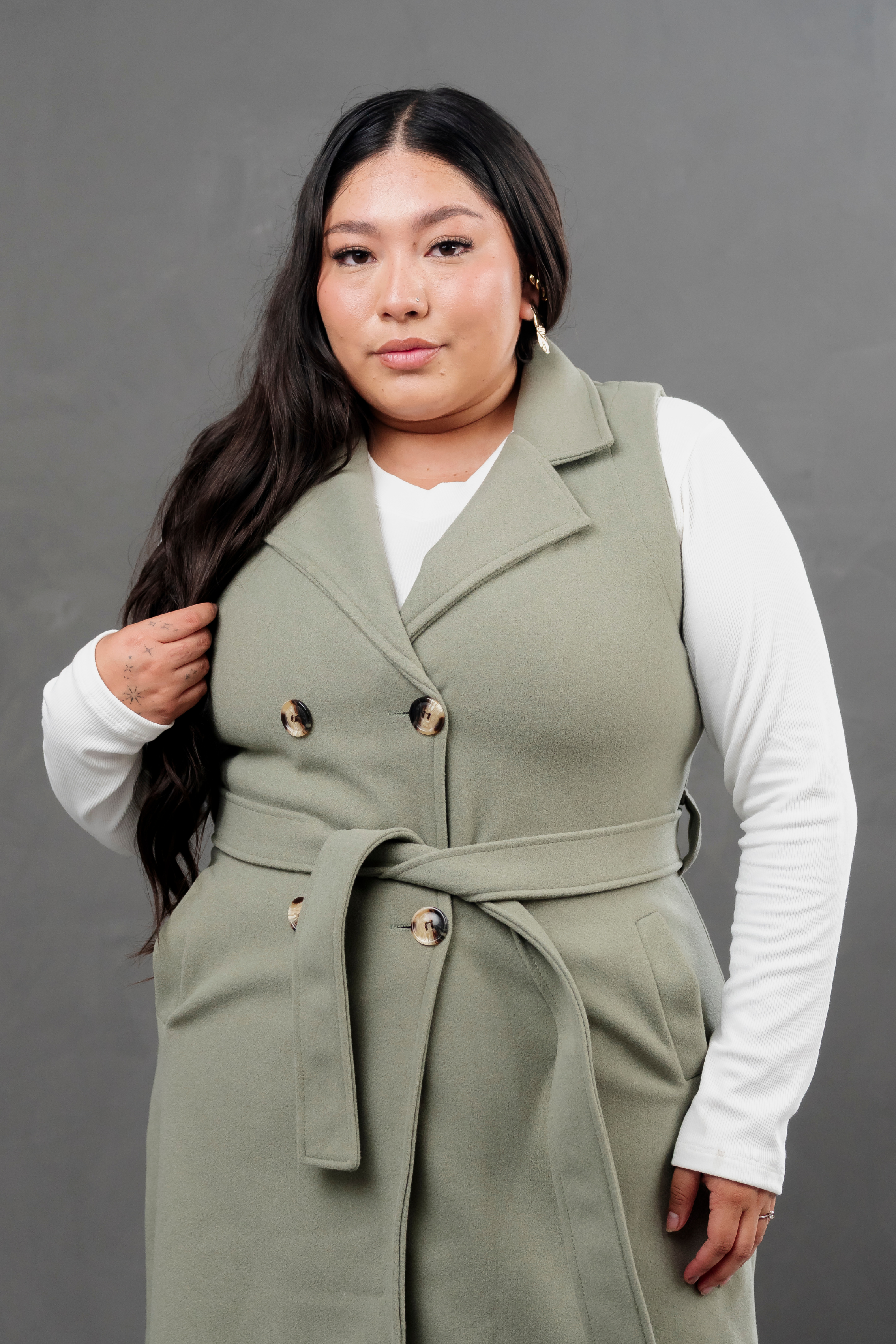 Maxi chaleco de paño Celine verde