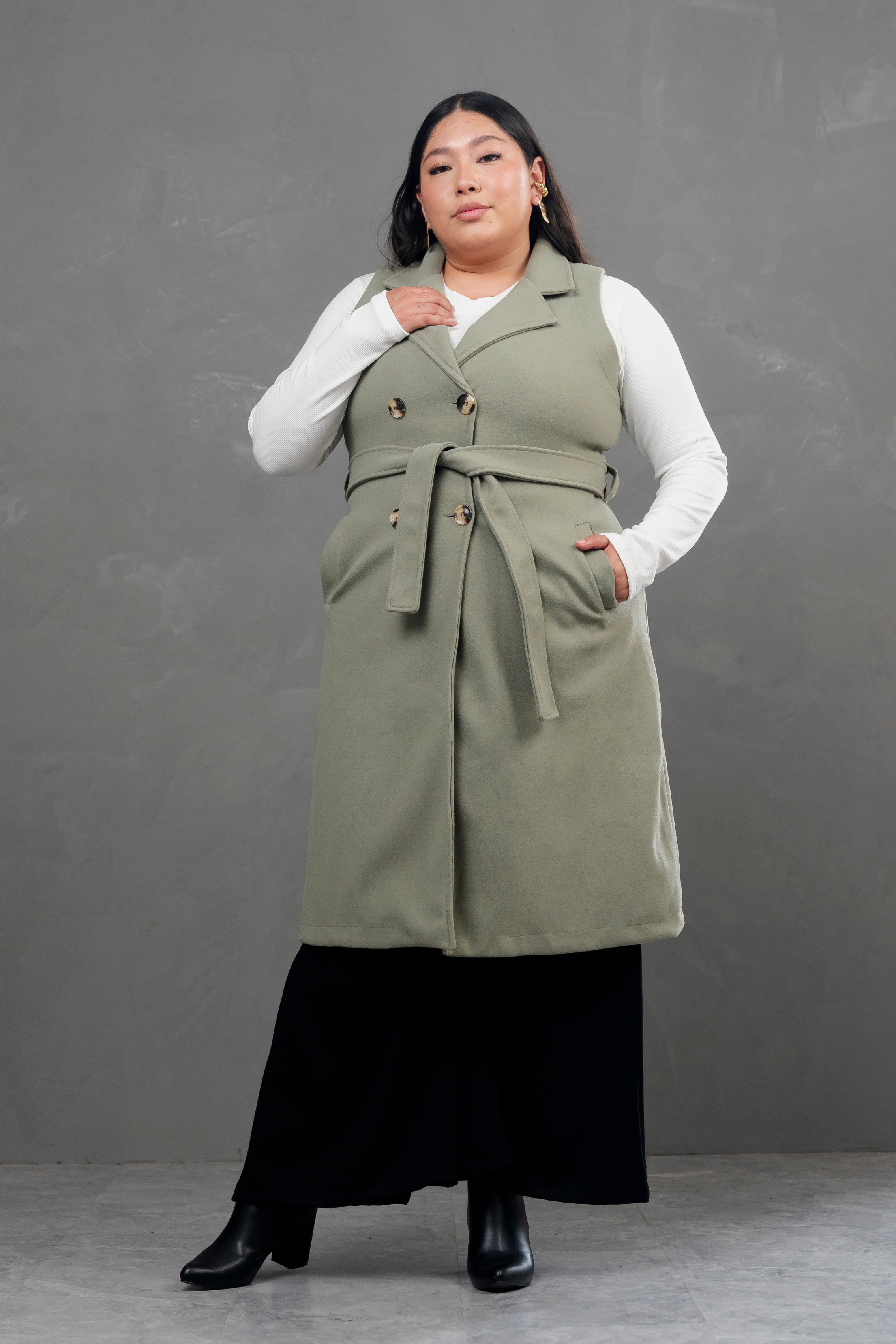 Maxi chaleco de paño Celine verde
