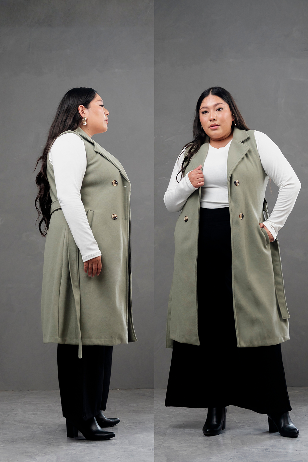 Maxi chaleco de paño Celine verde