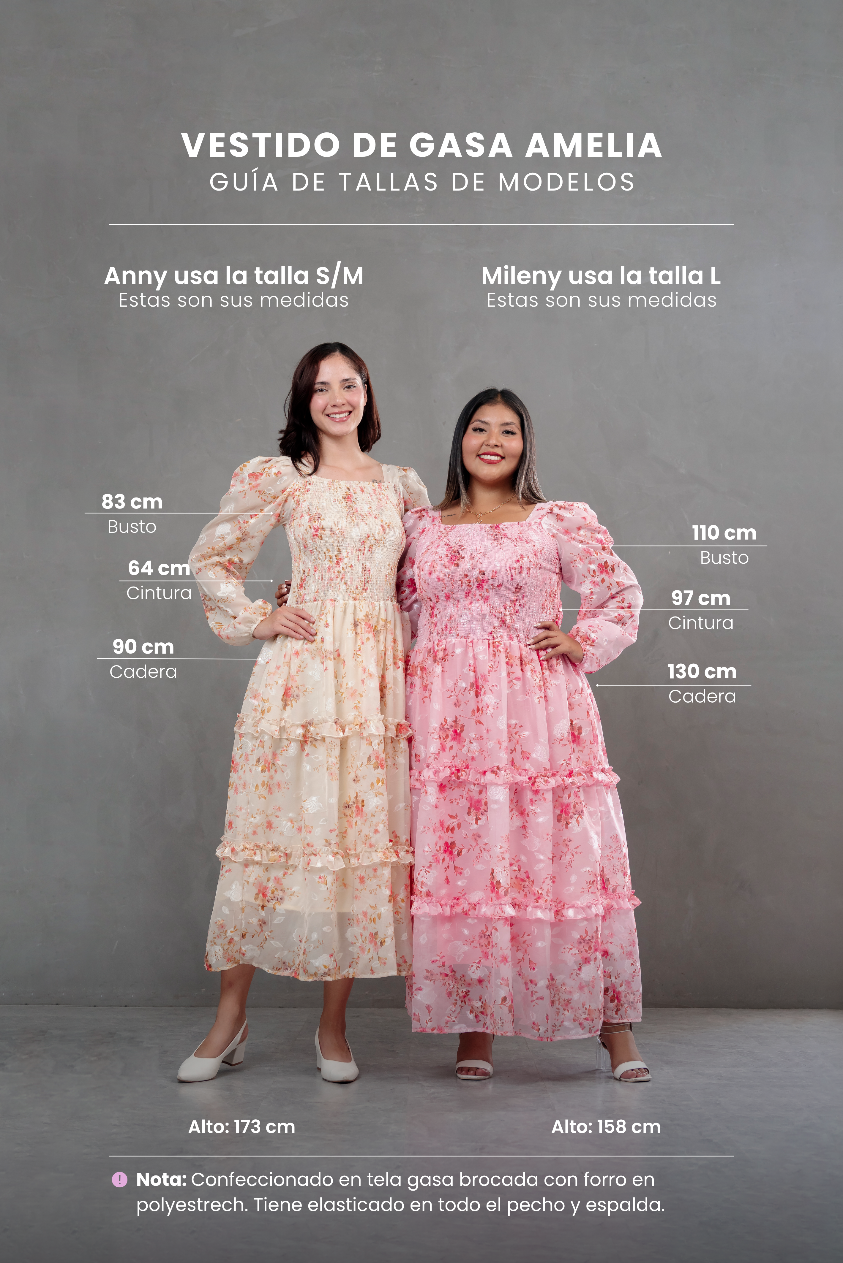 Vestido de gasa Amelia manga larga