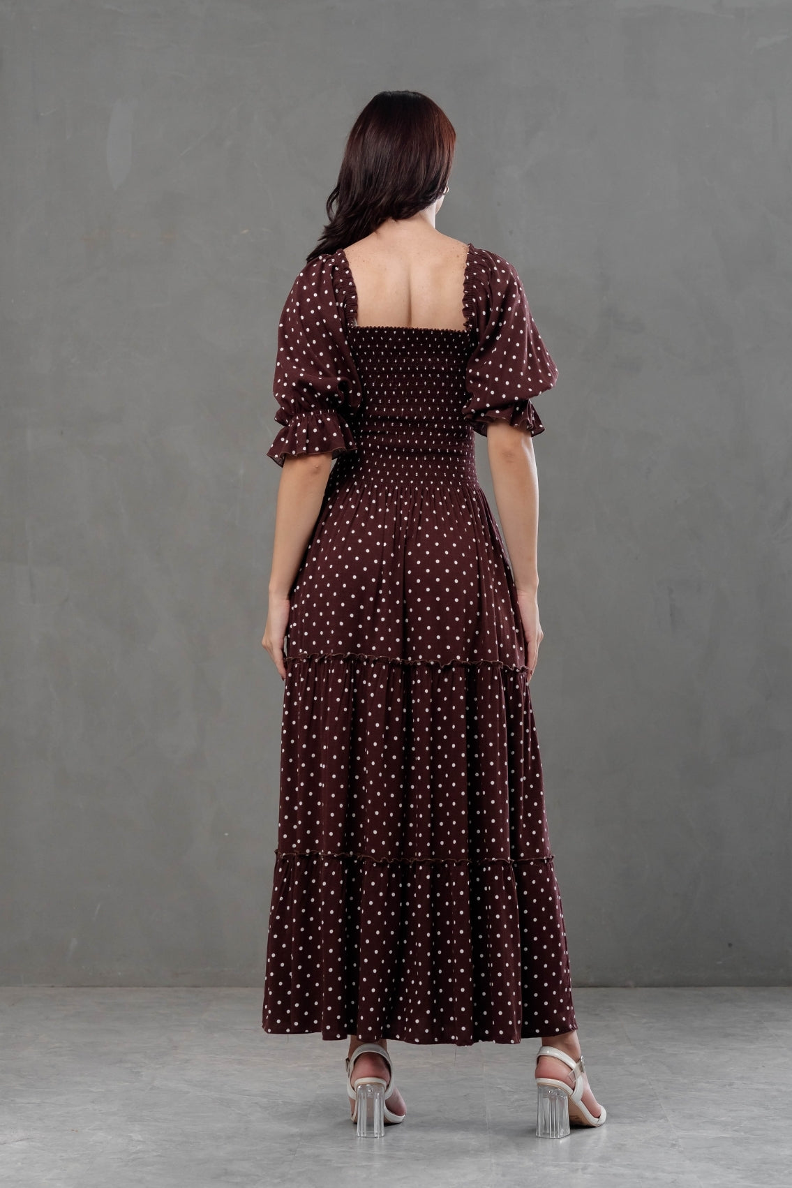 Maxivestido Gabriela Polka marrón