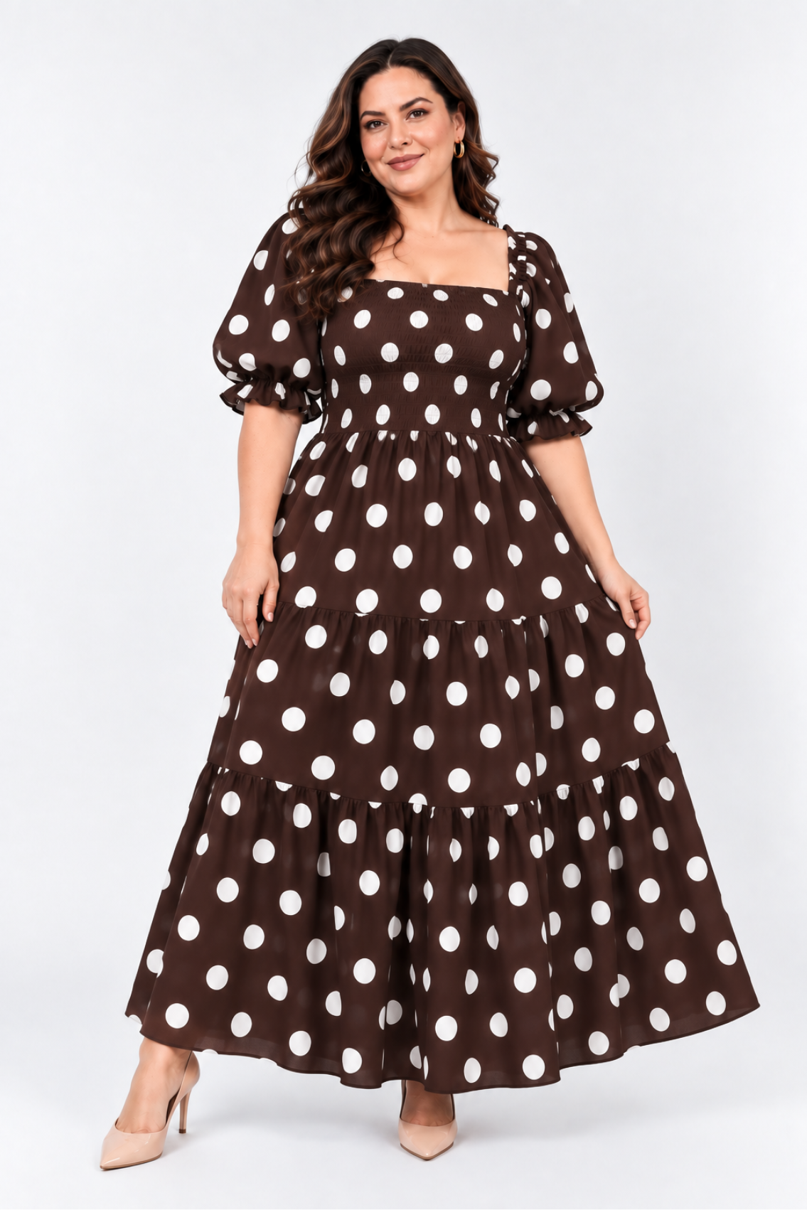 Maxivestido Gabriela Polka Dots Marrón