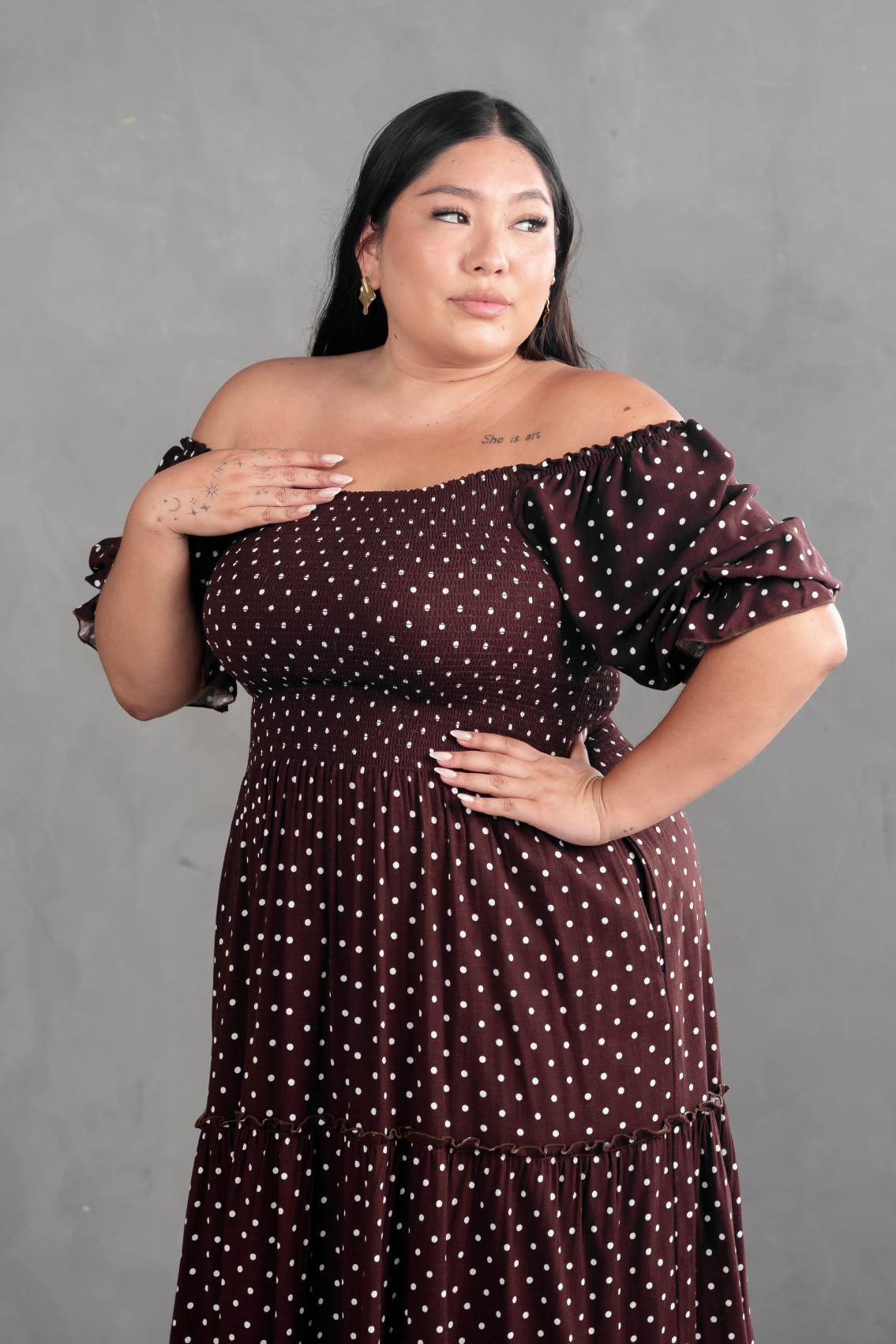 Maxivestido Gabriela Polka marrón