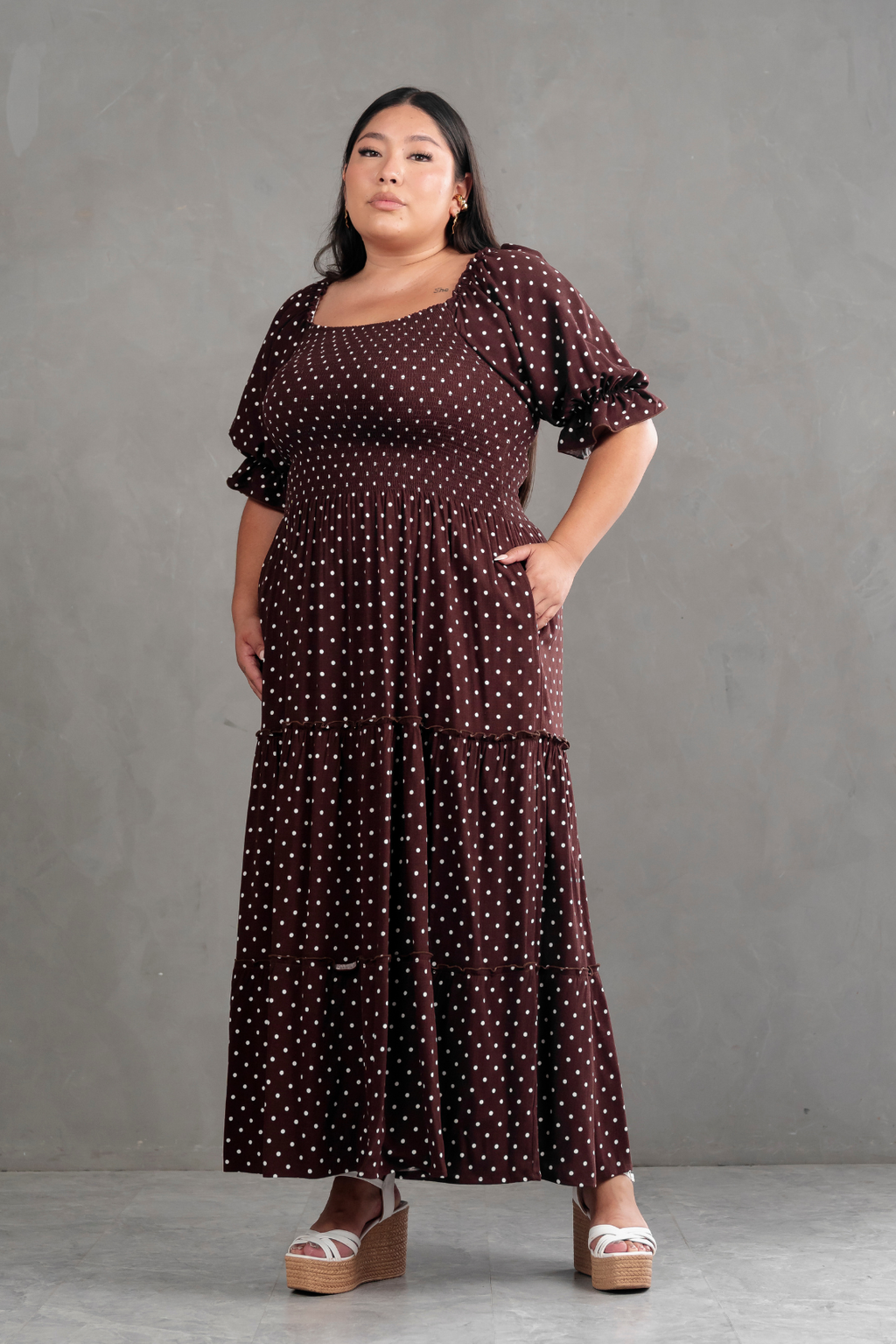 Maxivestido Gabriela Polka marrón