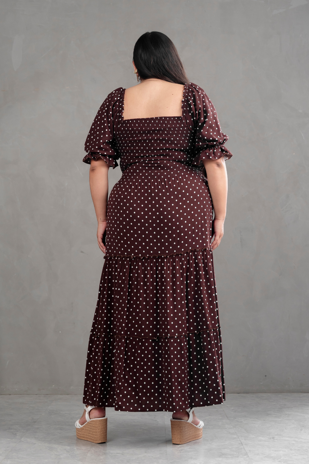 Maxivestido Gabriela Polka marrón