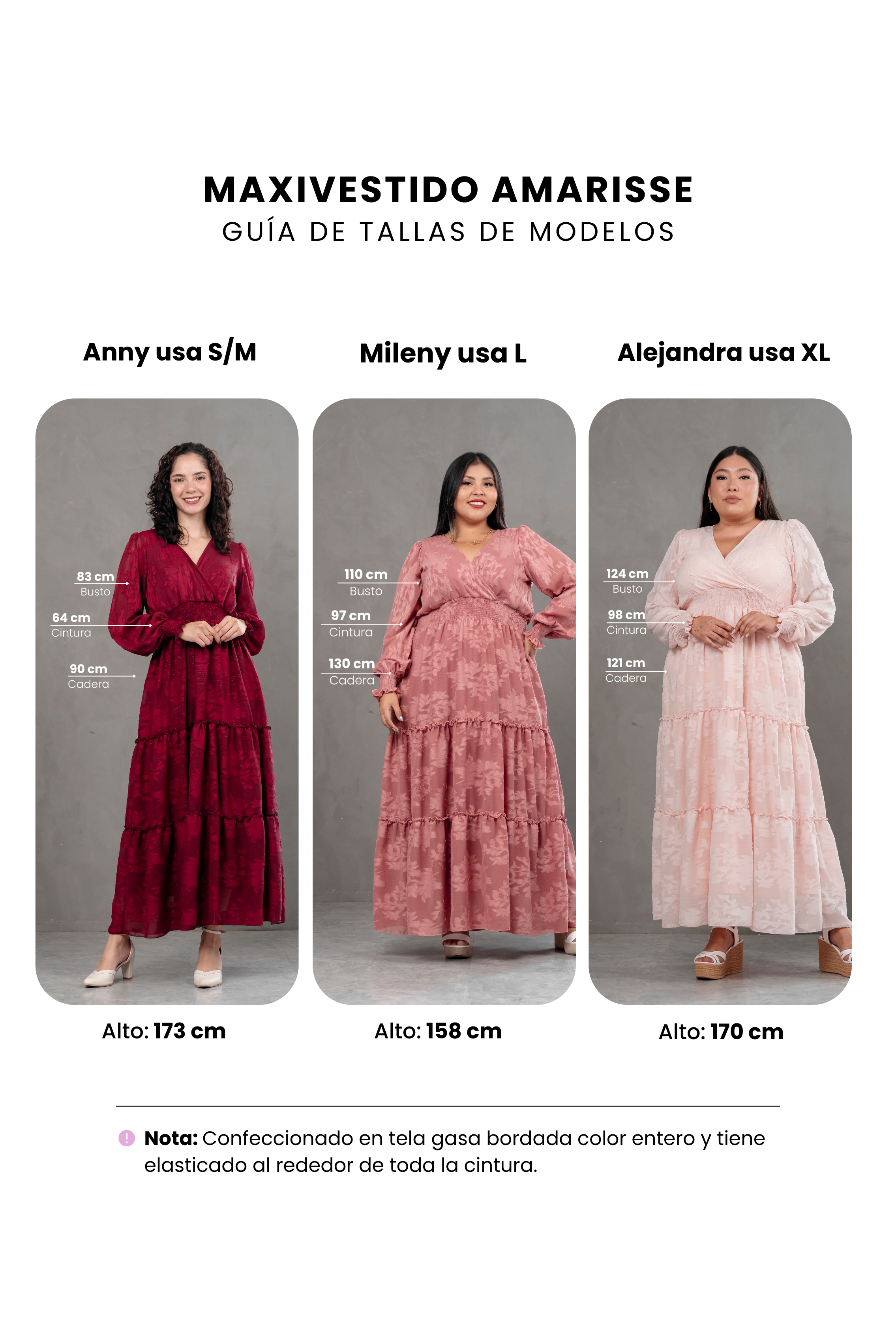 Maxivestido manga larga de gasa Amarisse