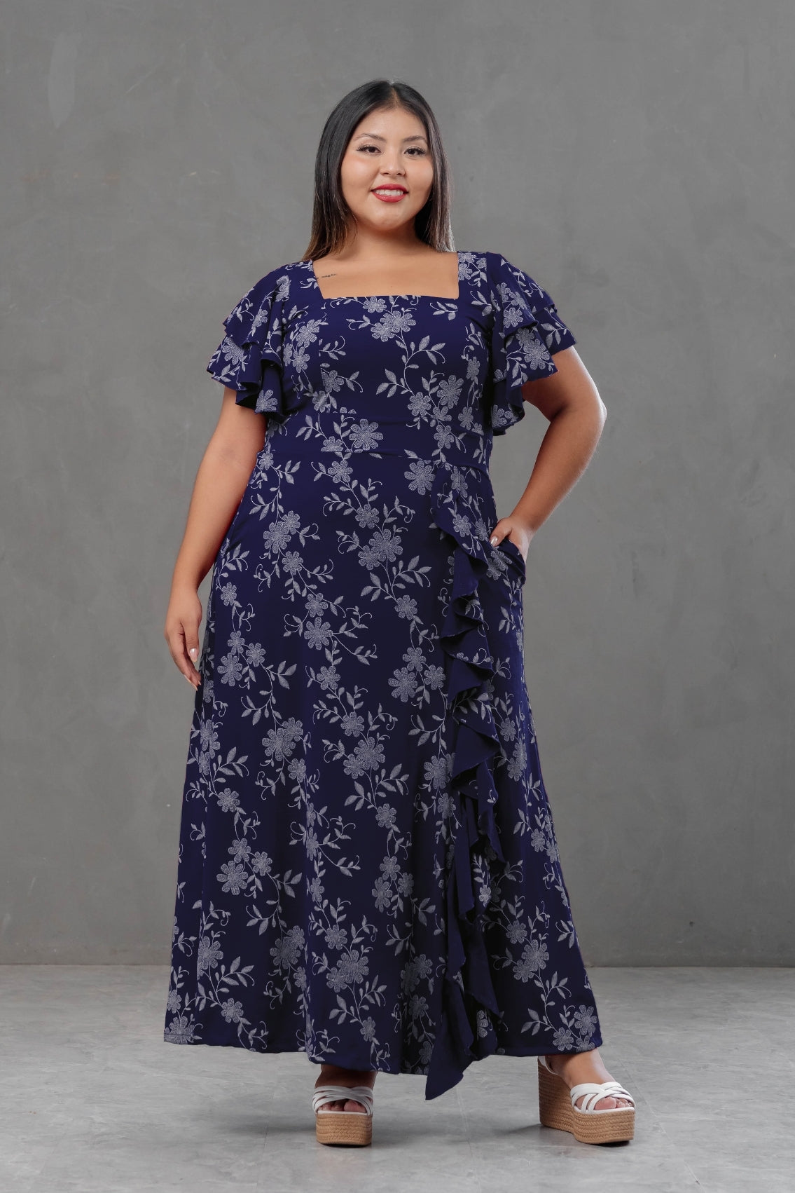 Maxivestido Agatha floral con escote cuadrado