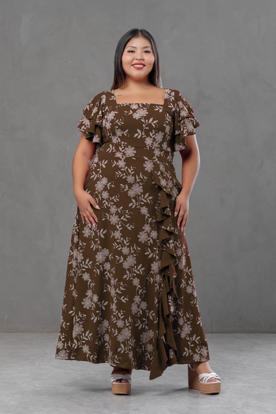 Maxivestido Agatha floral con escote cuadrado