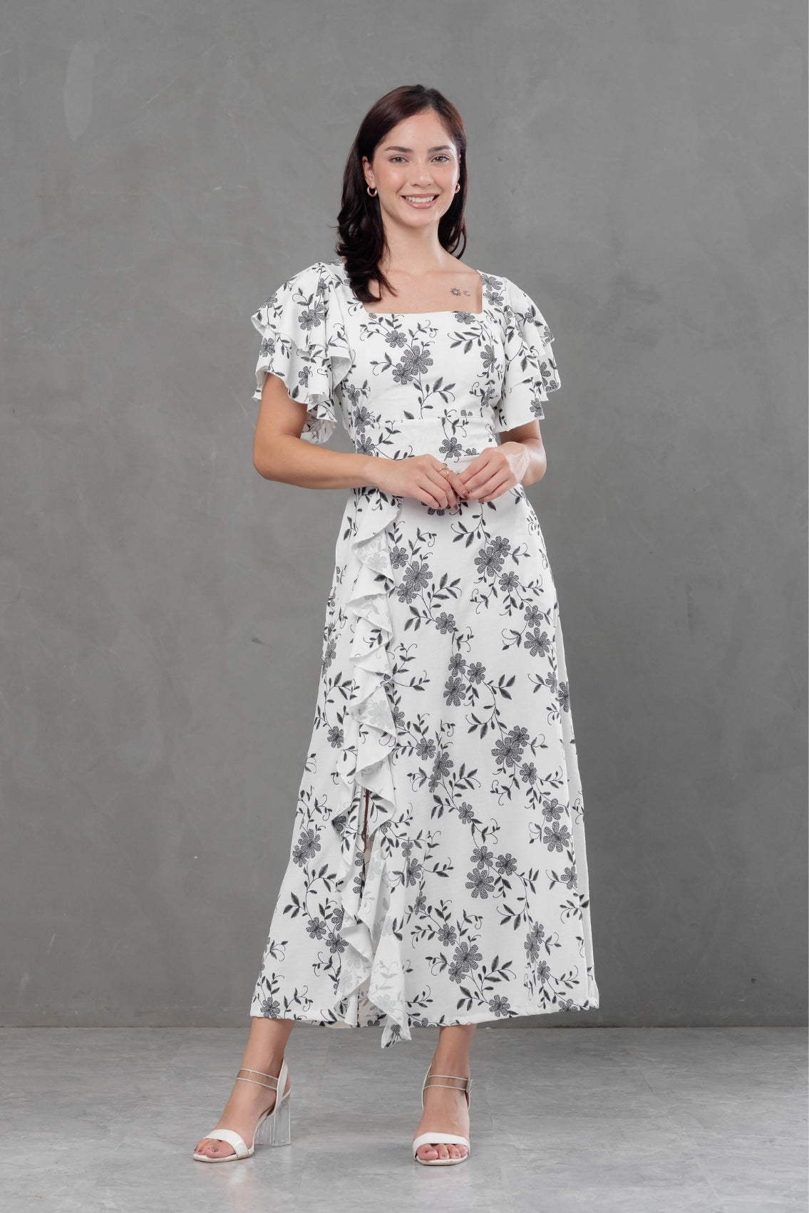 Maxivestido Agatha floral con escote cuadrado