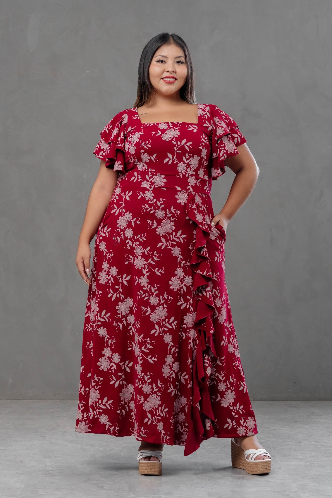 Maxivestido Agatha floral con escote cuadrado