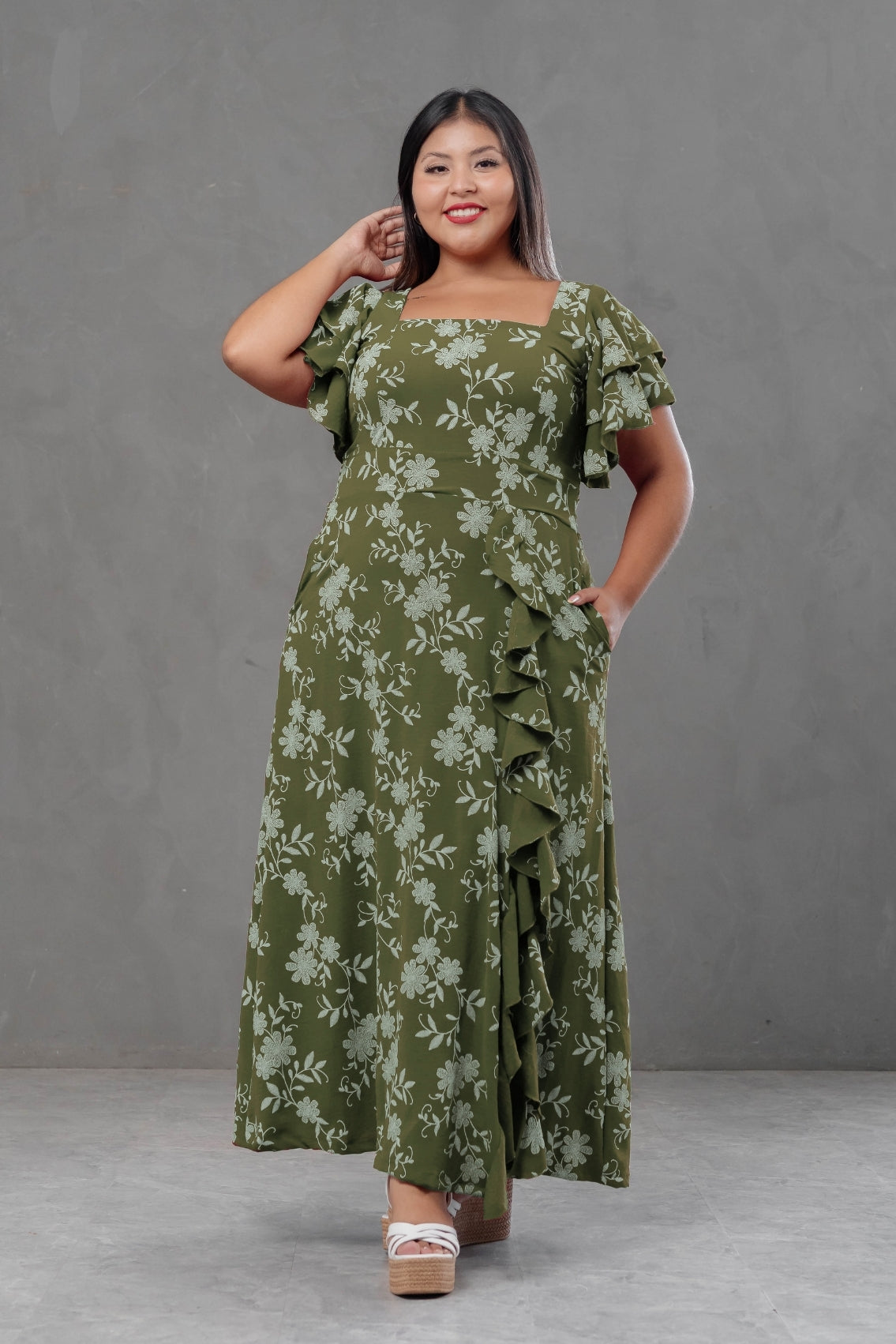 Maxivestido Agatha floral con escote cuadrado