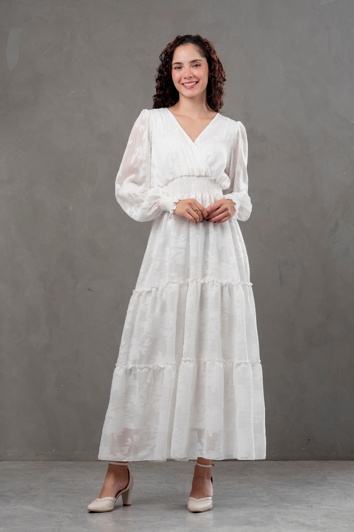 Maxivestido manga larga de gasa Amarisse