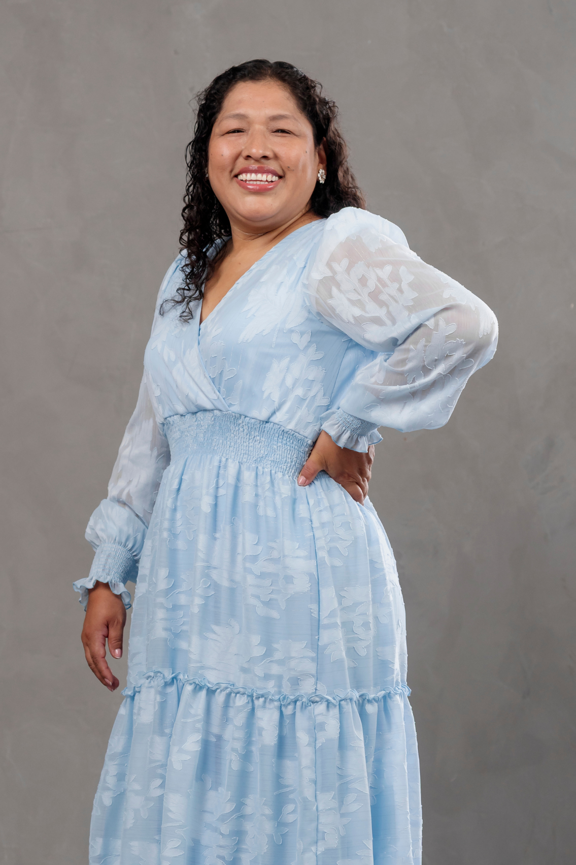 Maxivestido manga larga de gasa Amarisse