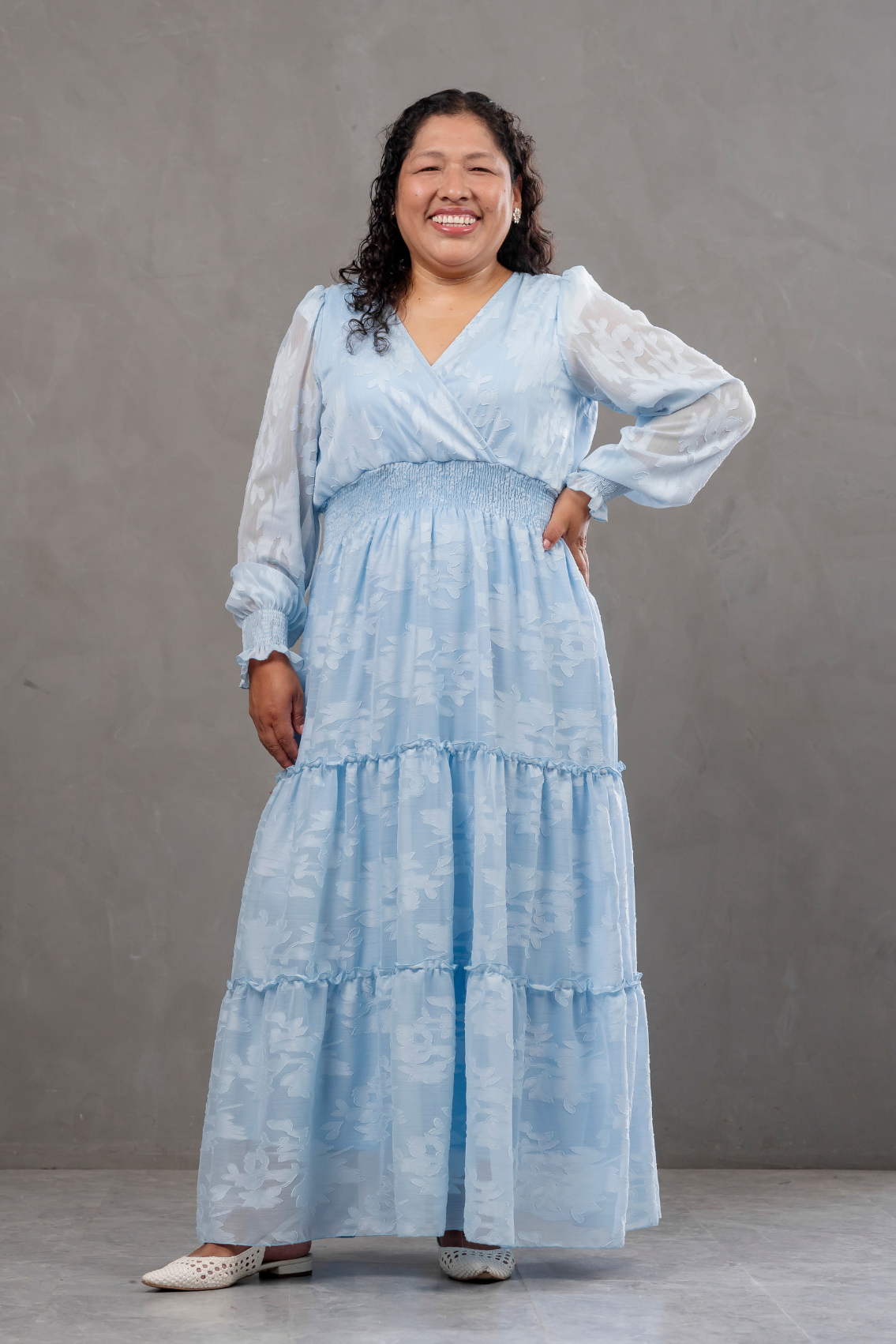 Maxivestido manga larga de gasa Amarisse