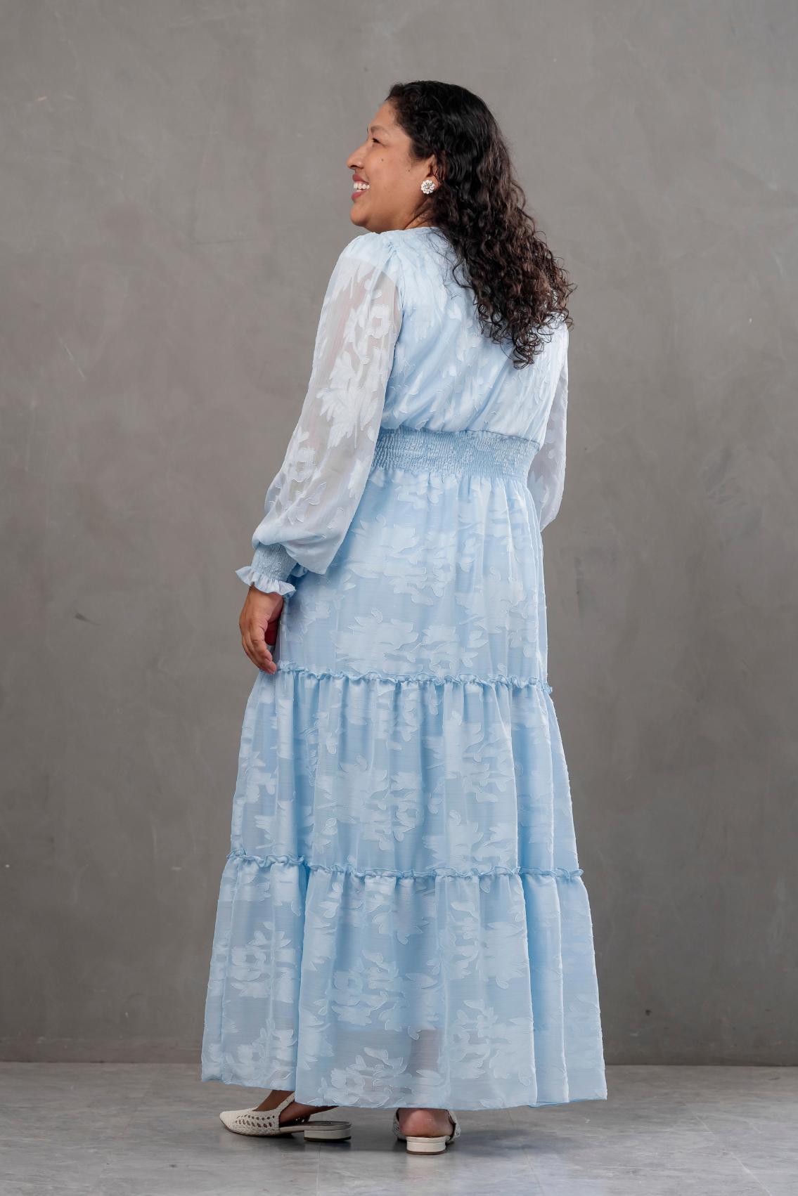 Maxivestido manga larga de gasa Amarisse