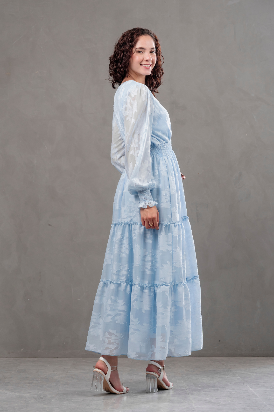 Maxivestido manga larga de gasa Amarisse