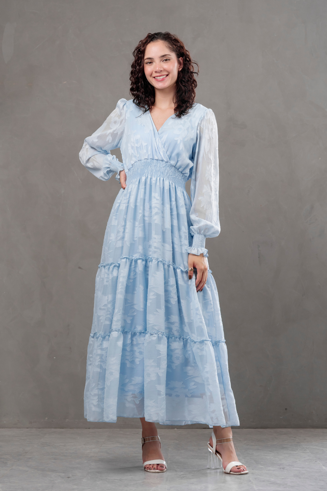 Maxivestido manga larga de gasa Amarisse