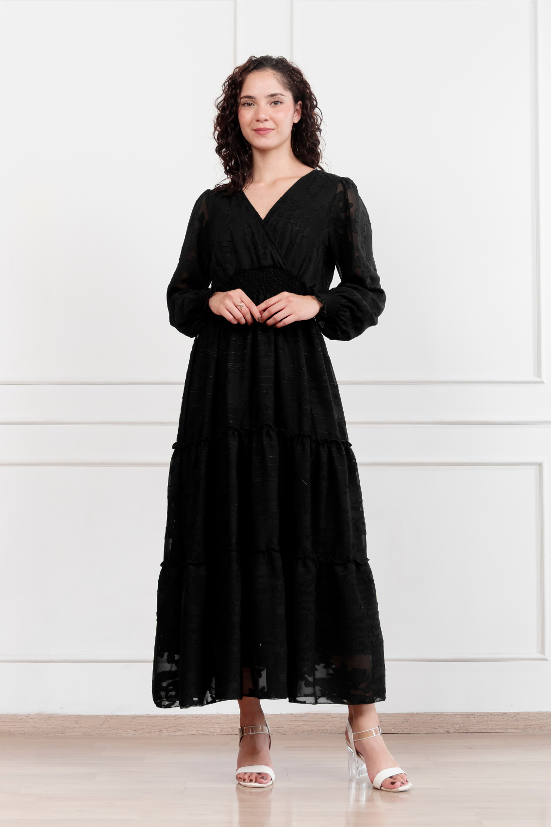 Maxivestido manga larga de gasa Amarisse